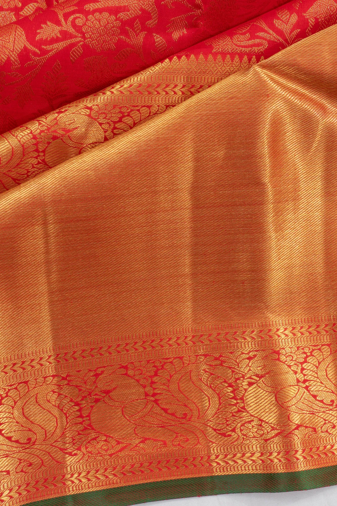 Kanchipuram Silk Jaal Red Saree With Very Big Border