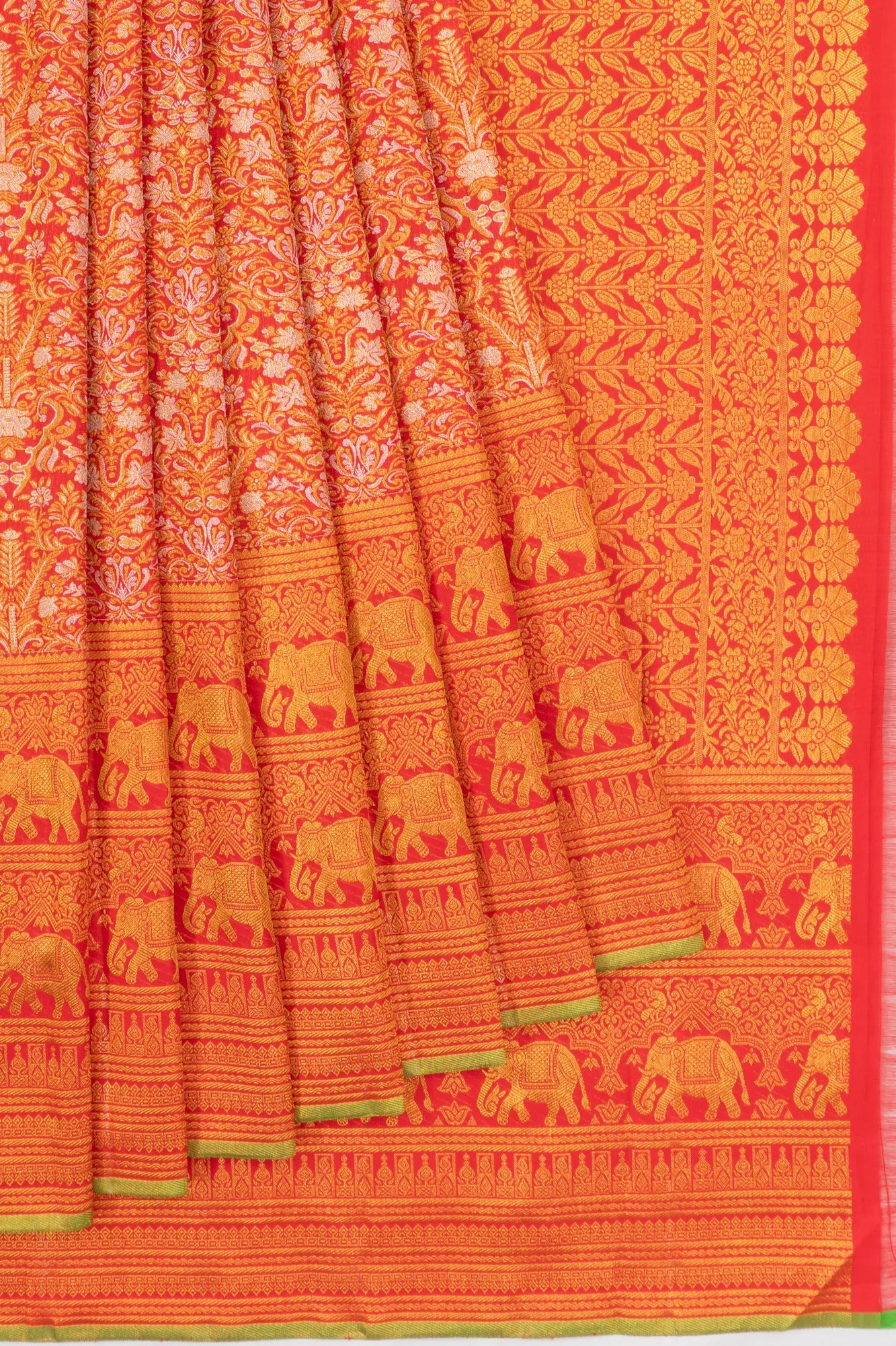 Kanchipuram Silk Brocade Red Saree With Very Big Border