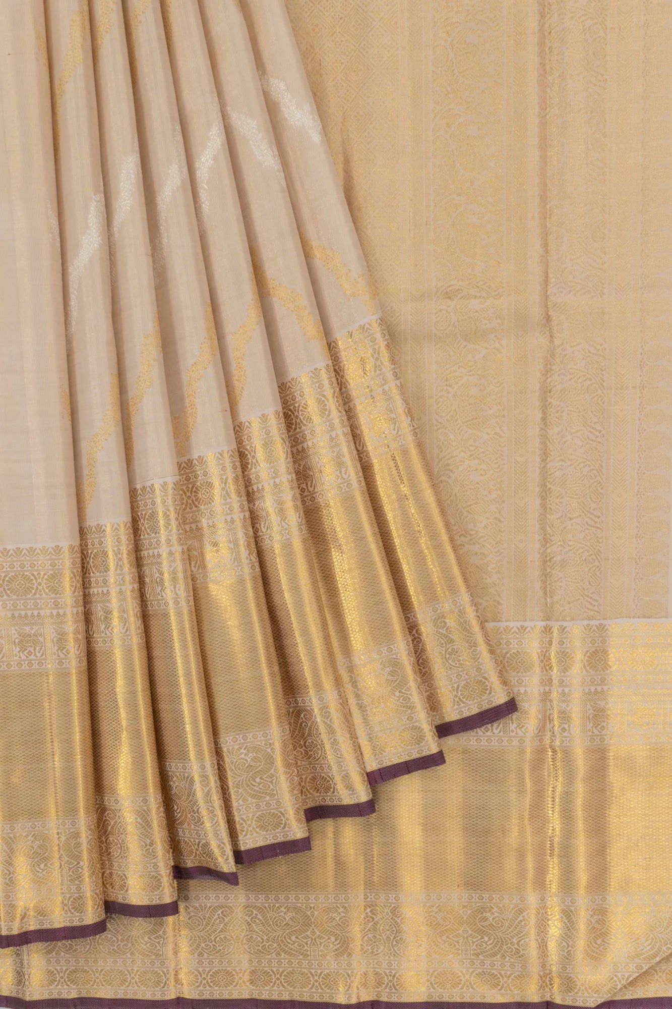 Kanchipuram Silk Jaal Beige Saree