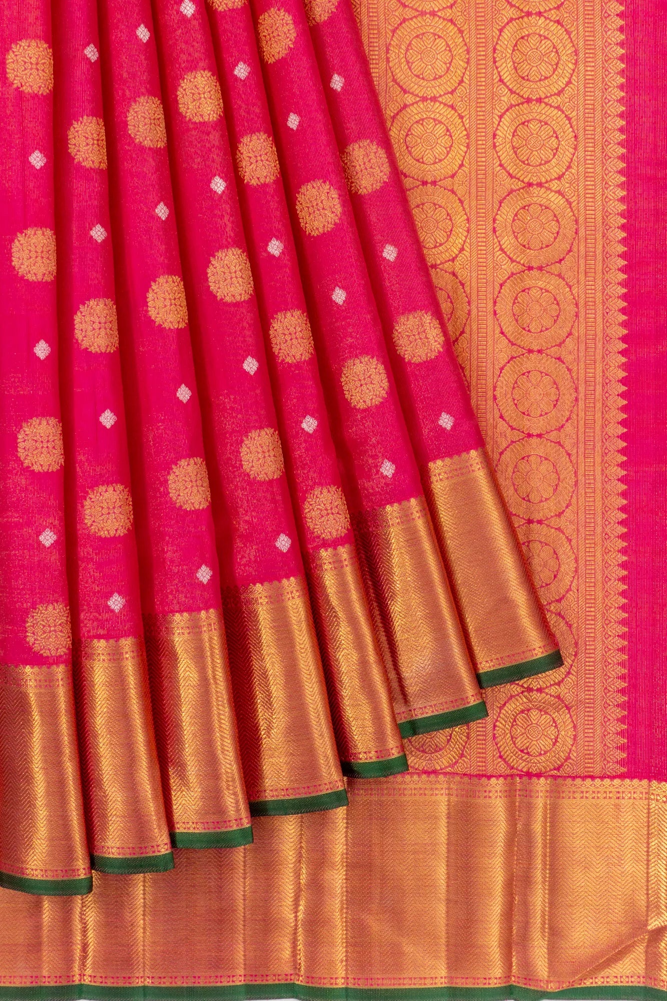 Kanchipuram Silk Oosi Lines And Butta Pink Saree