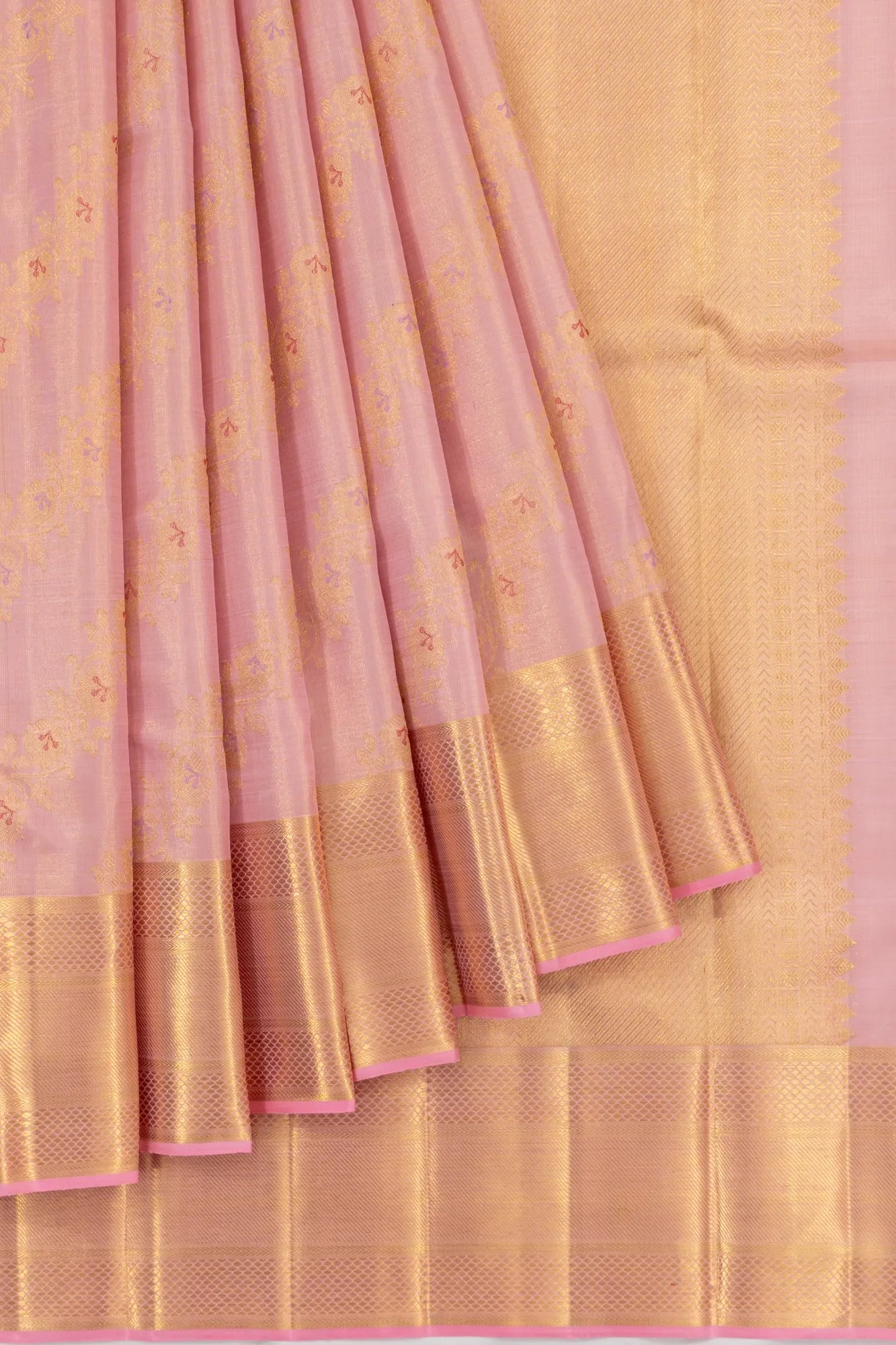 Kanchipuram Silk Tissue Jaal Pastel Pink Saree