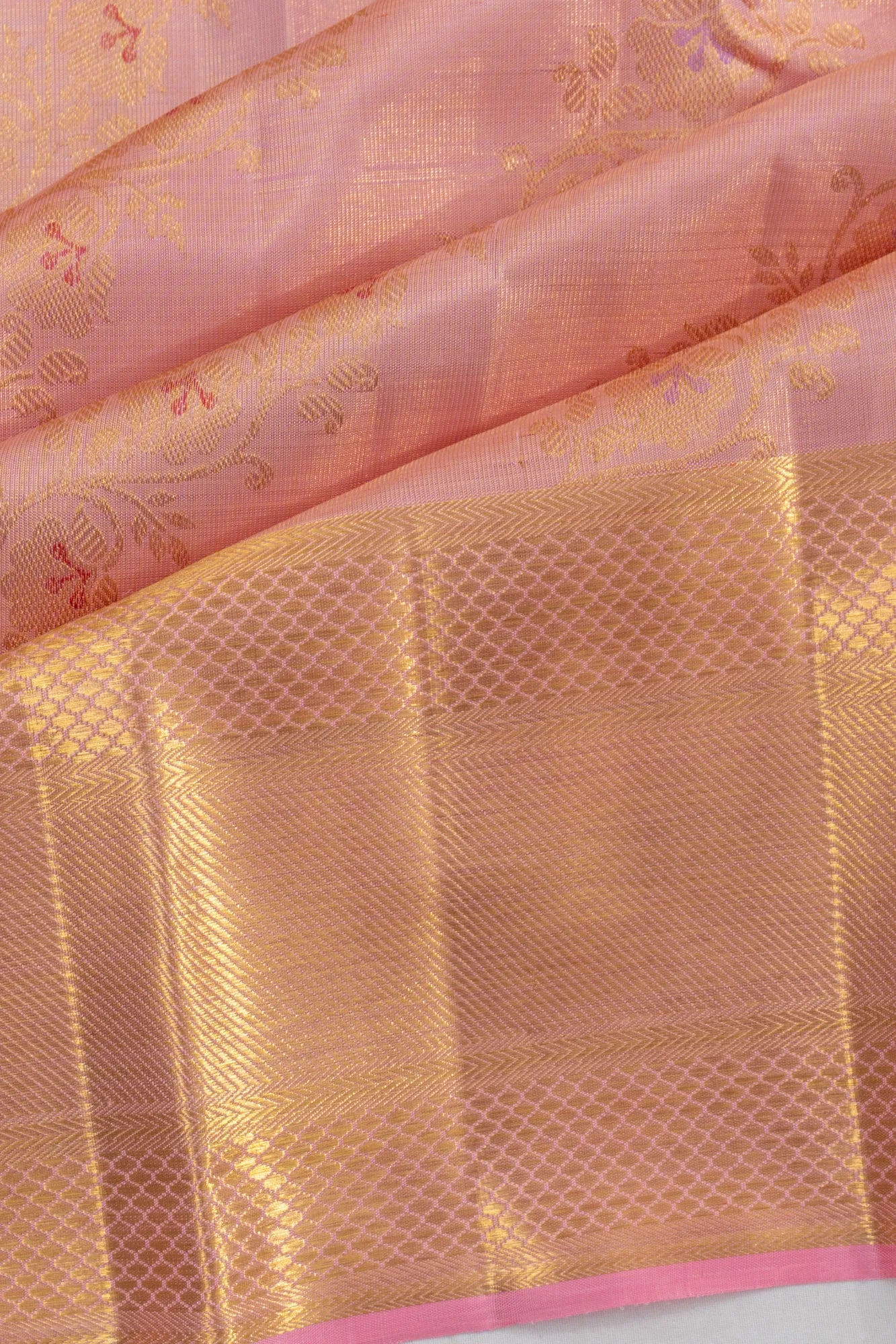 Kanchipuram Silk Tissue Jaal Pastel Pink Saree