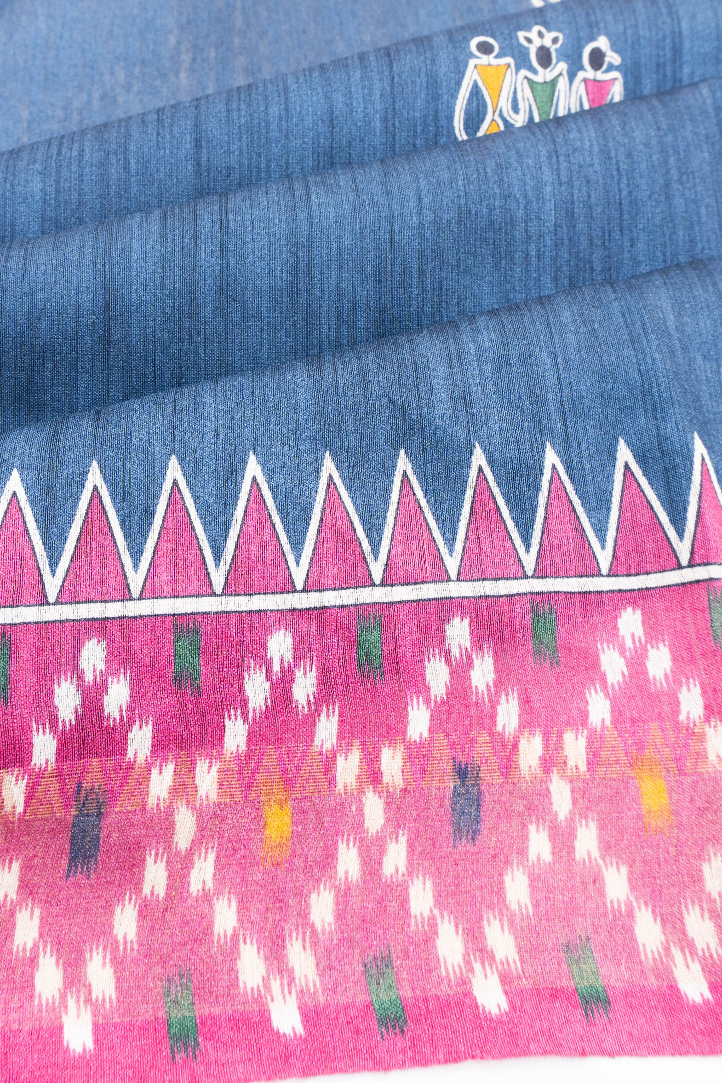 Bhagalpuri Tussar Printed Blue Saree