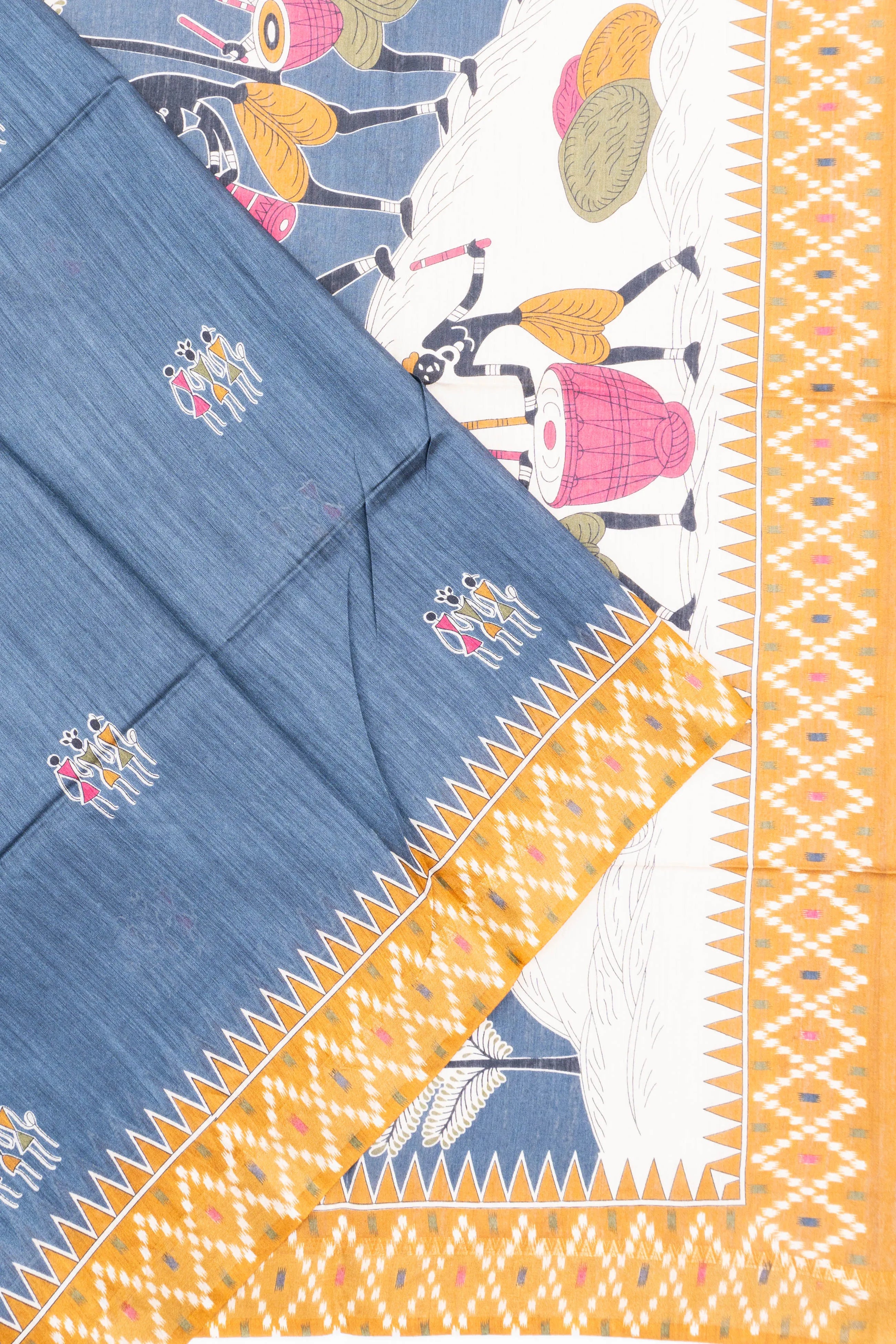 Bhagalpuri Tussar Printed Blue Saree