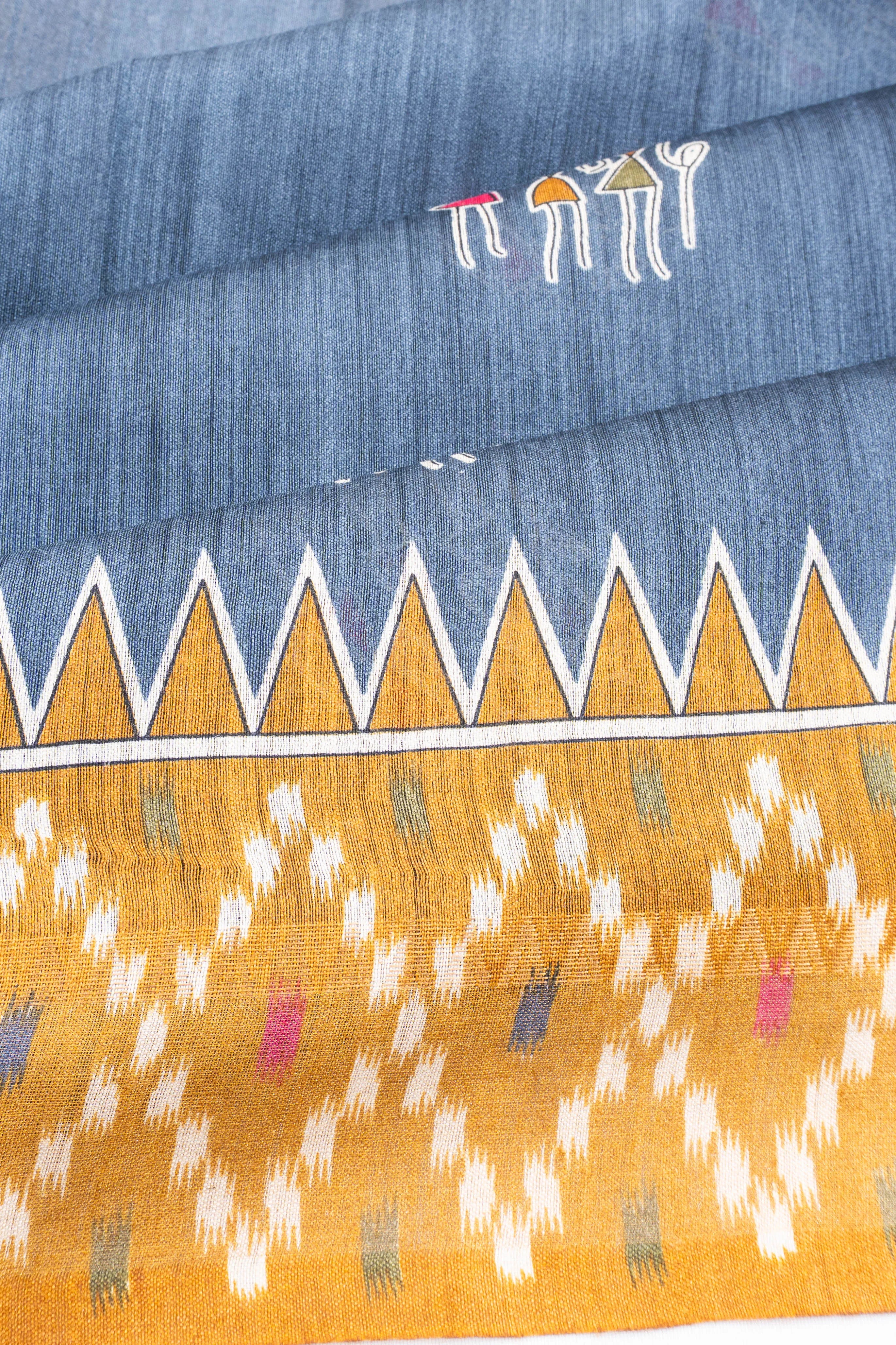 Bhagalpuri Tussar Printed Blue Saree