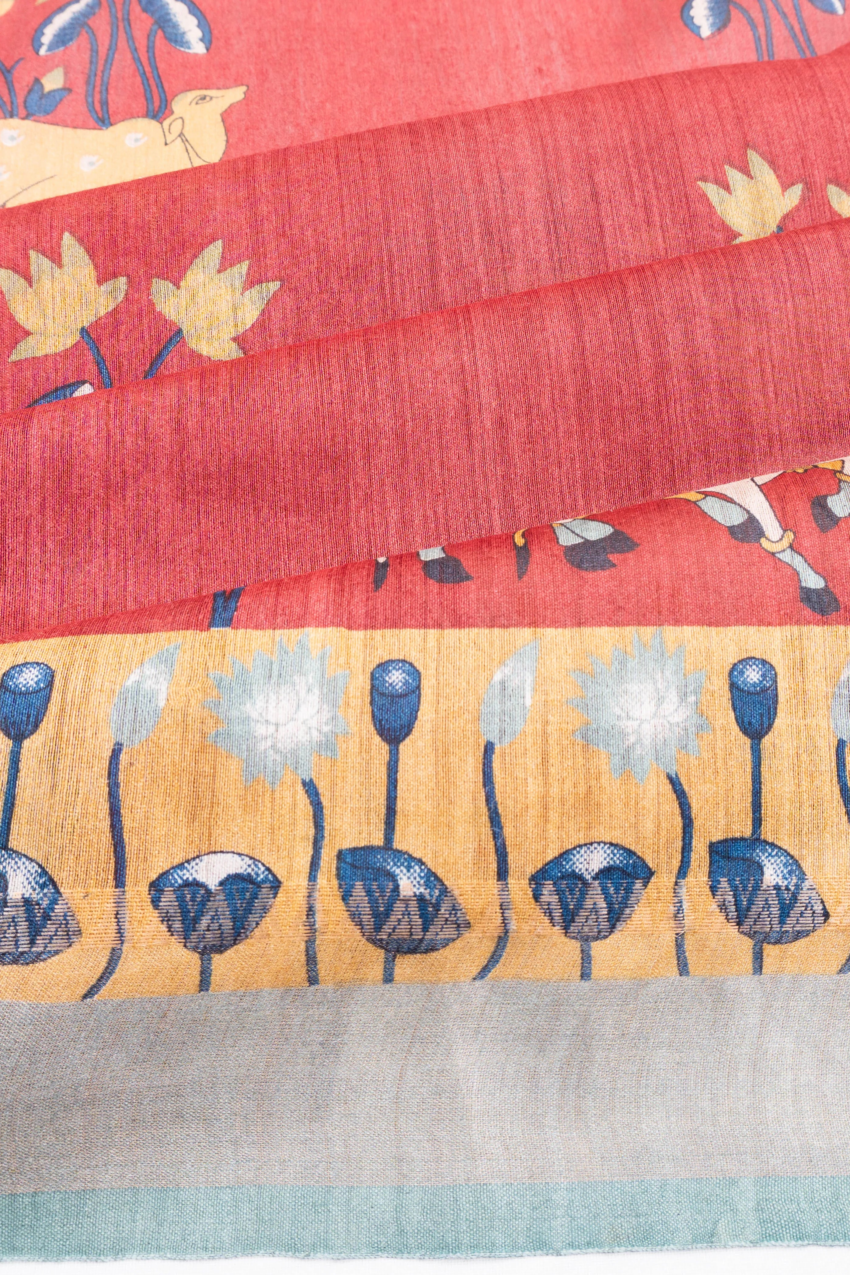 Bhagalpuri Tussar Printed Red Saree