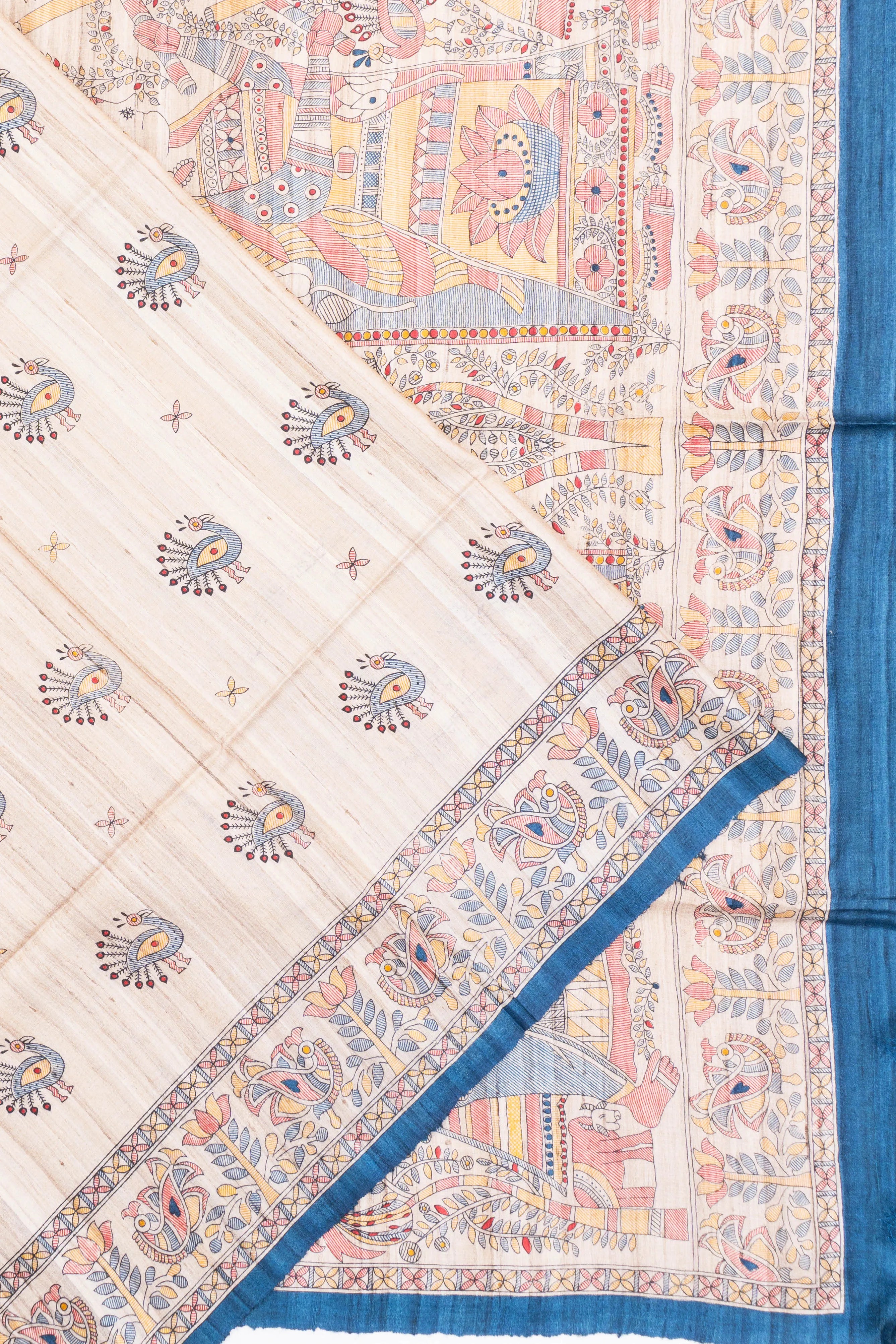 Bhagalpuri Tussar Printed Cream Saree