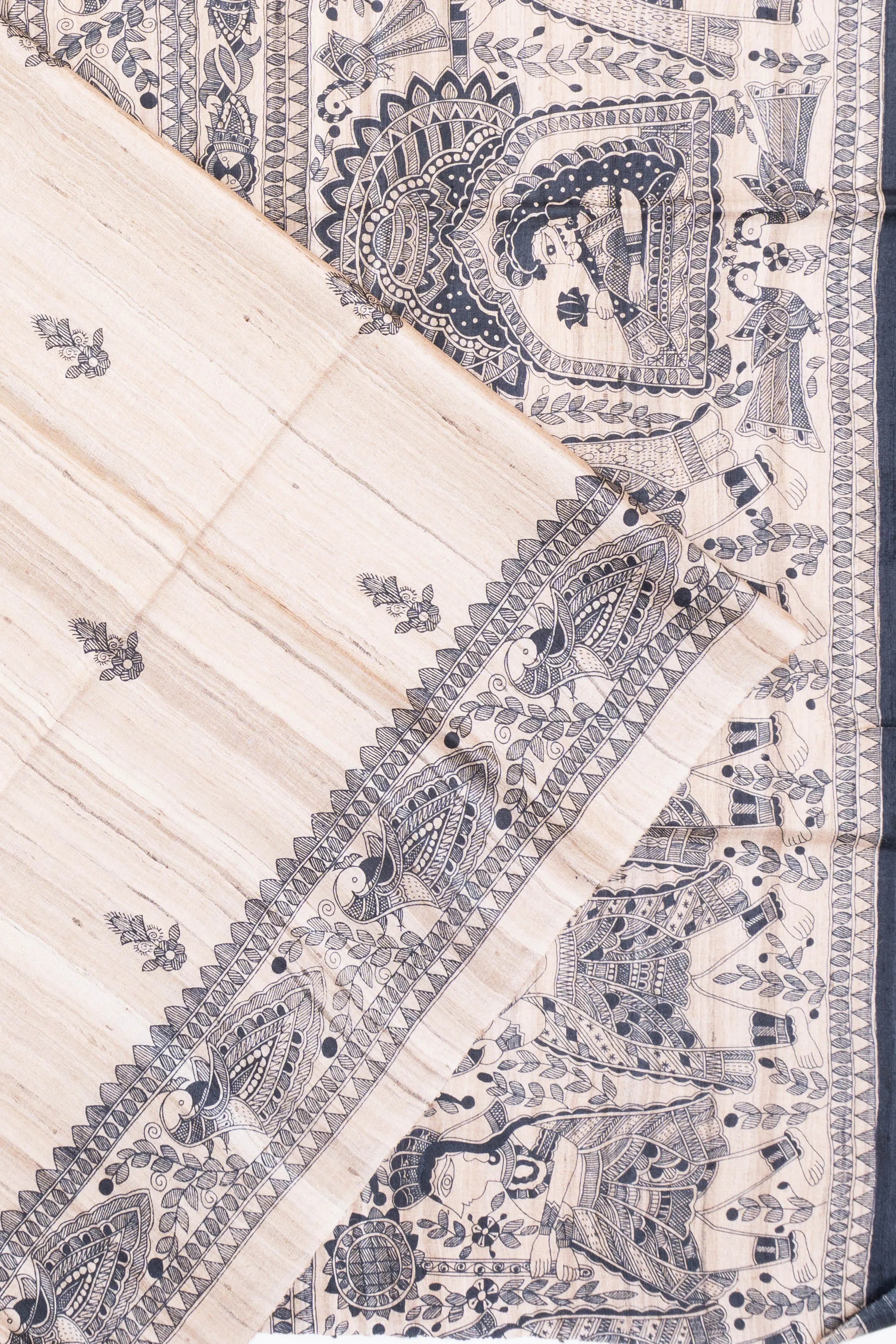 Bhagalpuri Tussar Printed Cream Saree