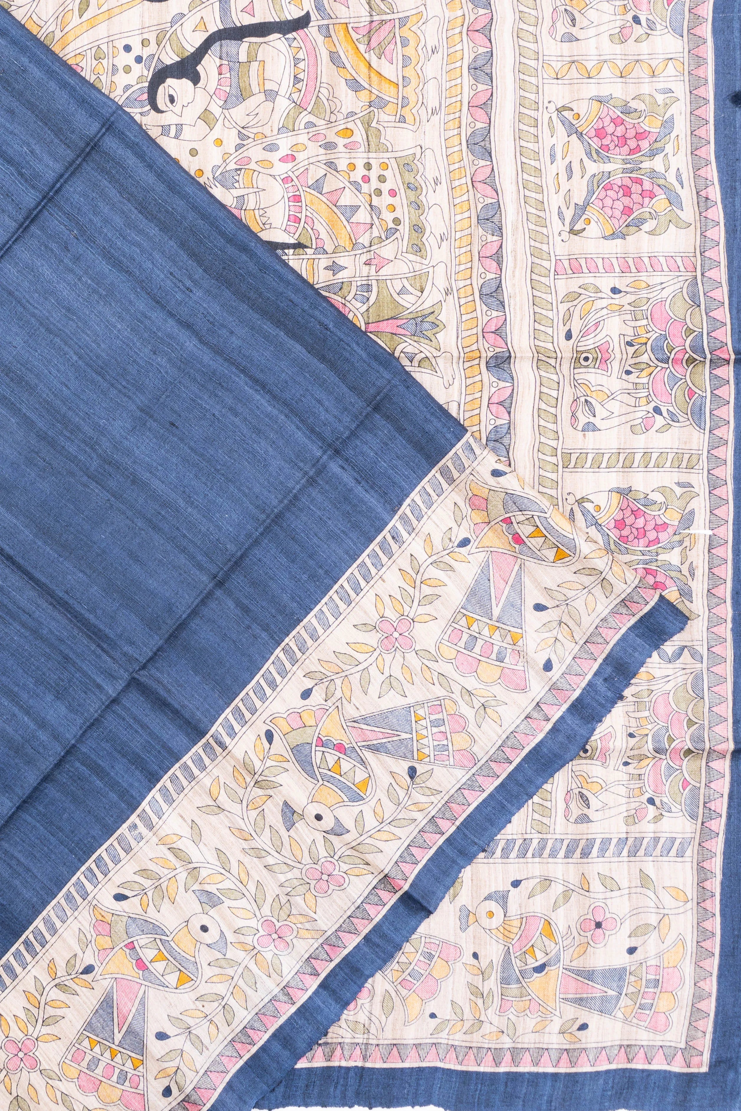 Bhagalapuri Tussar Plain Blue Saree