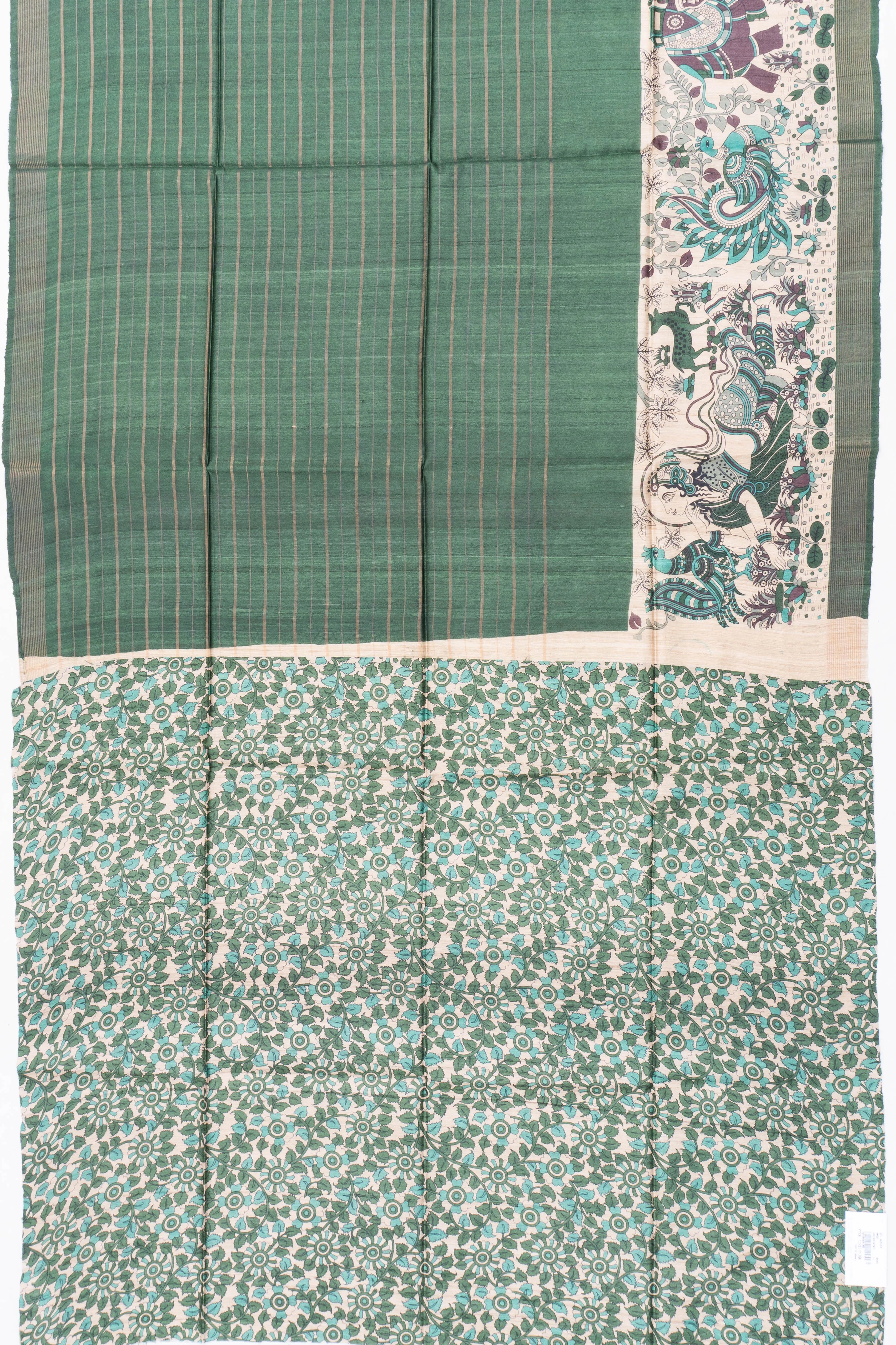 Bhagalpuri Tussar Lines Green Saree