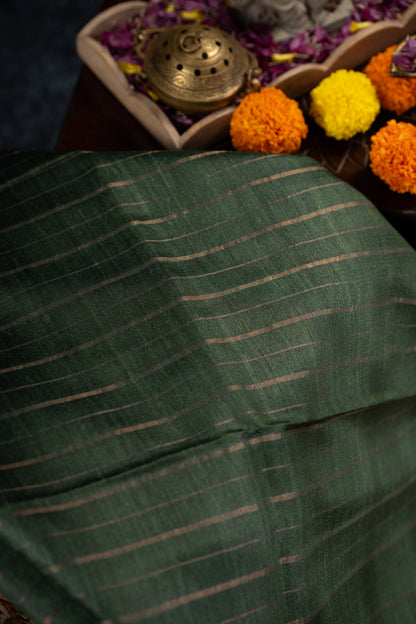 Bhagalpuri Tussar Lines Green Saree
