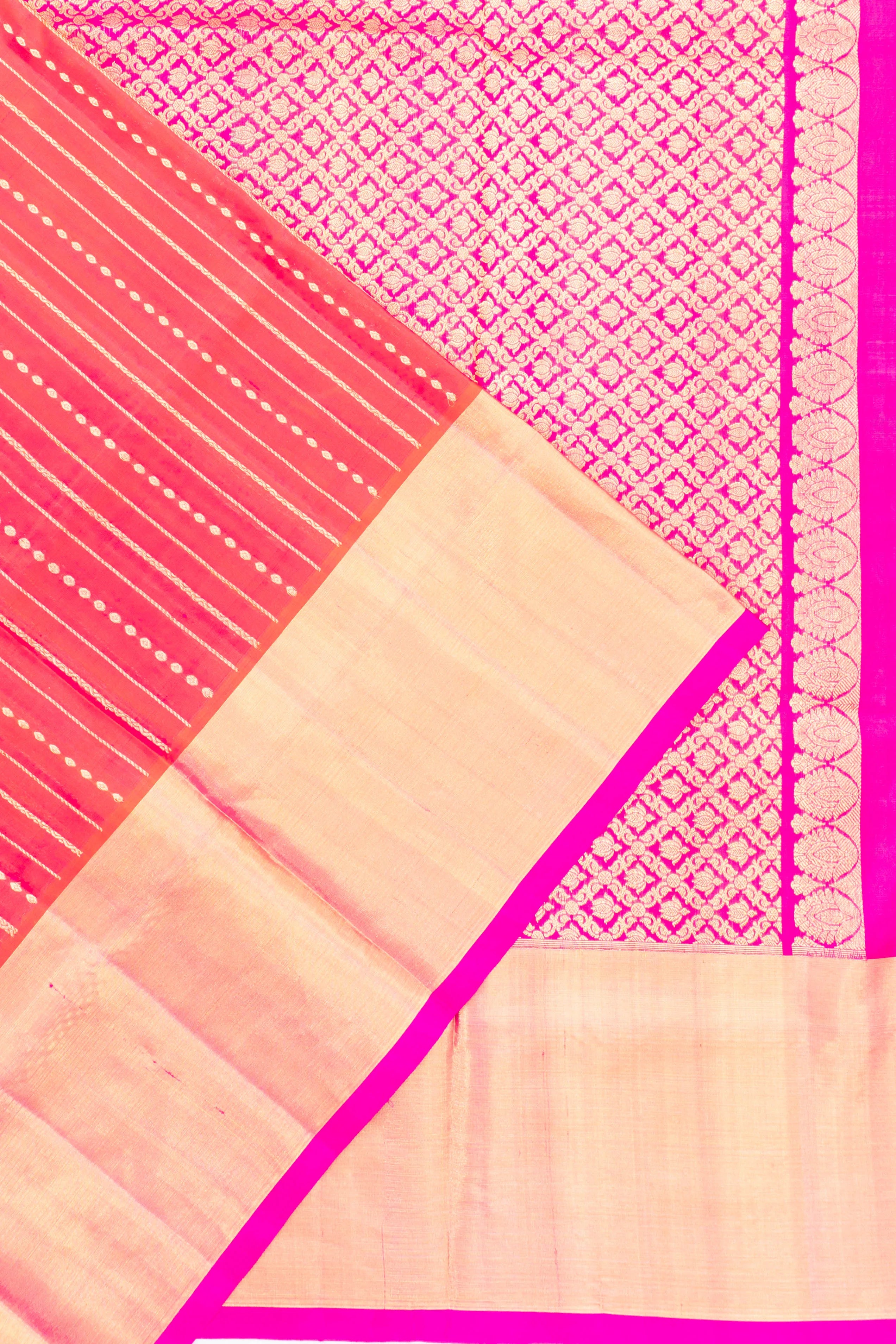Venkatagiri Silk Brocade Dual Tone Orange And Pink Saree
