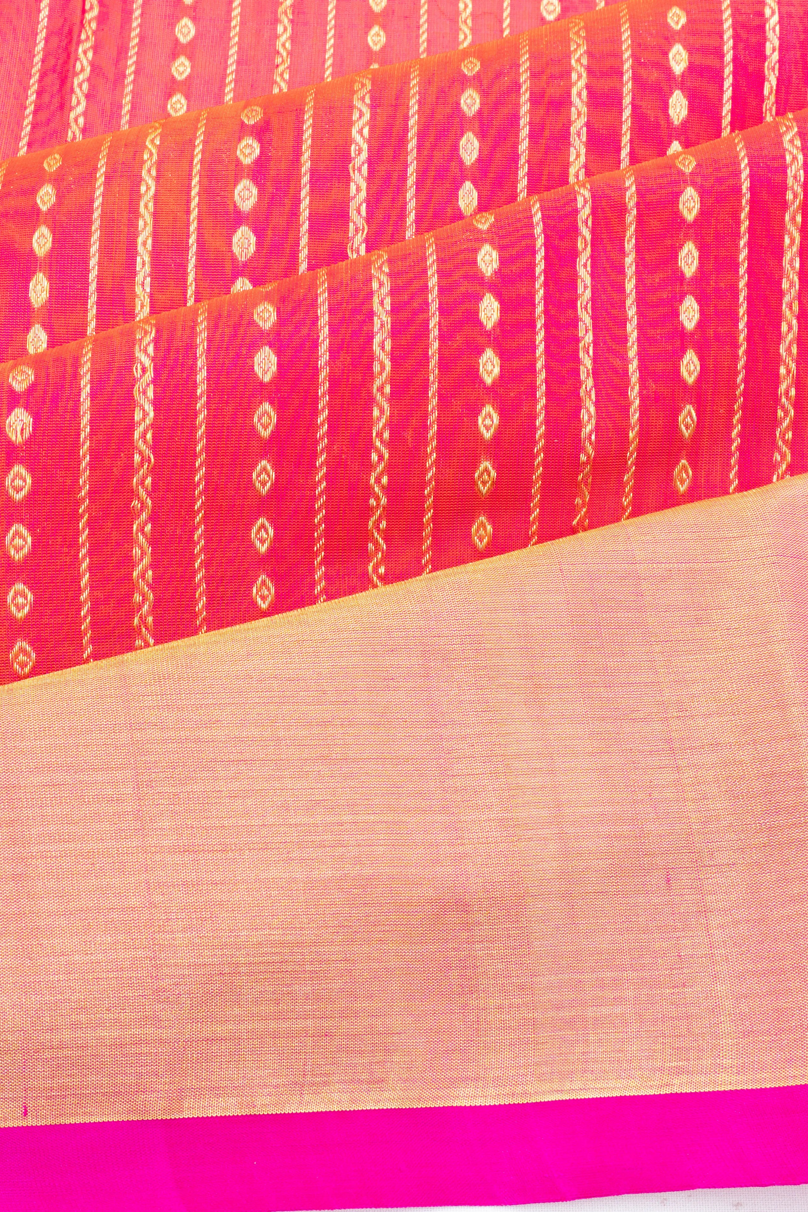 Venkatagiri Silk Brocade Dual Tone Orange And Pink Saree