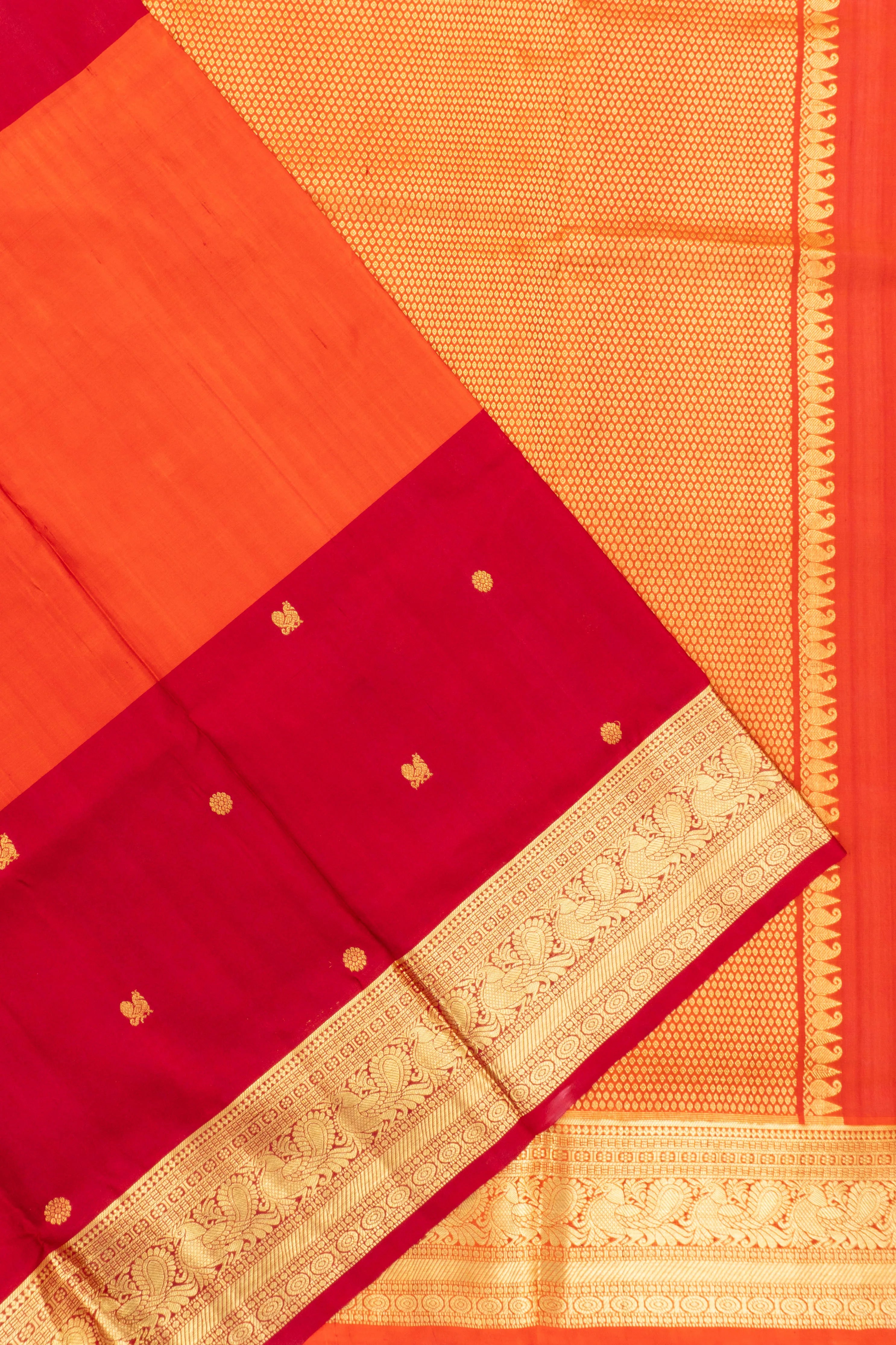 Venkatagiri Silk Butta Orange And Red Saree