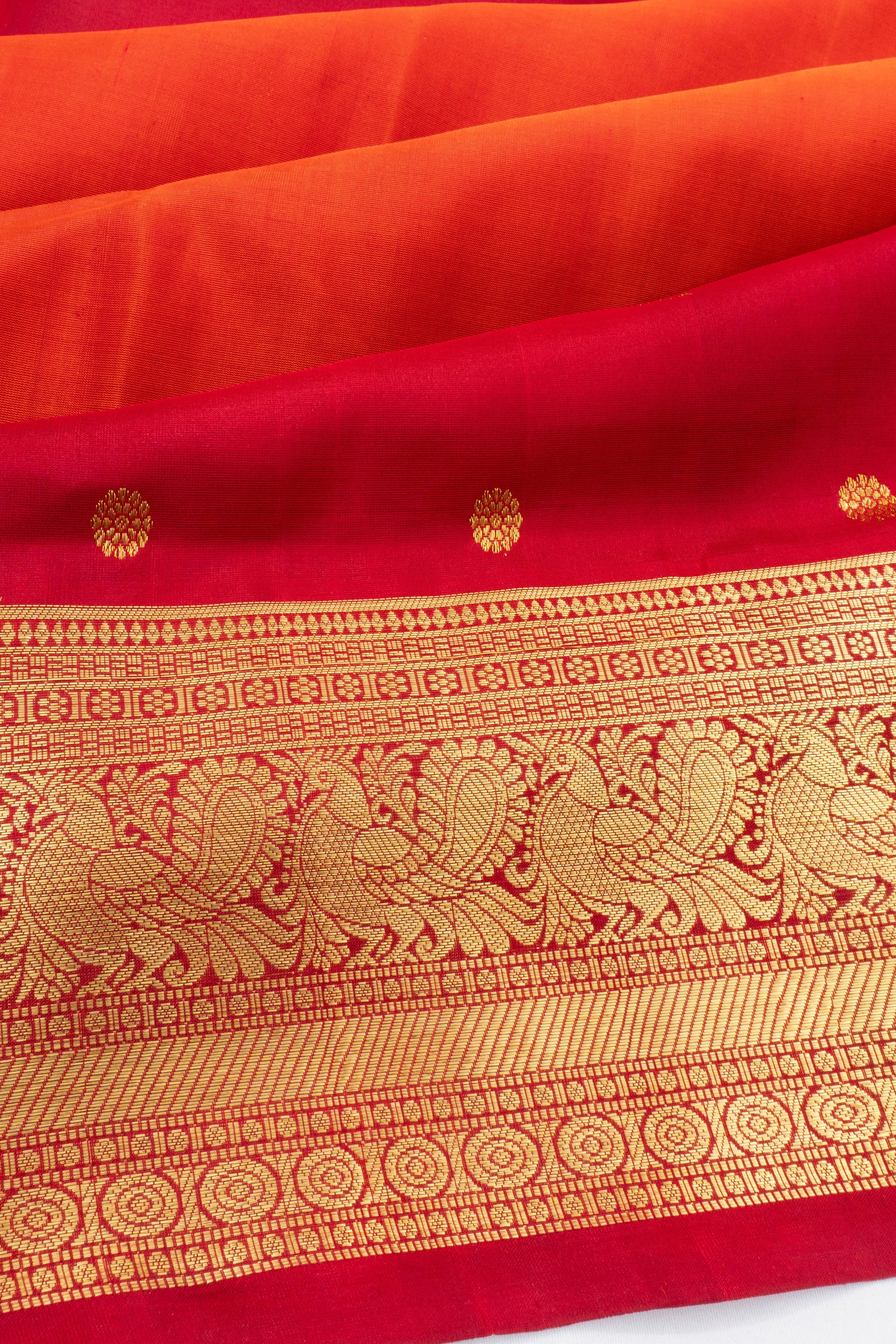 Venkatagiri Silk Butta Orange And Red Saree