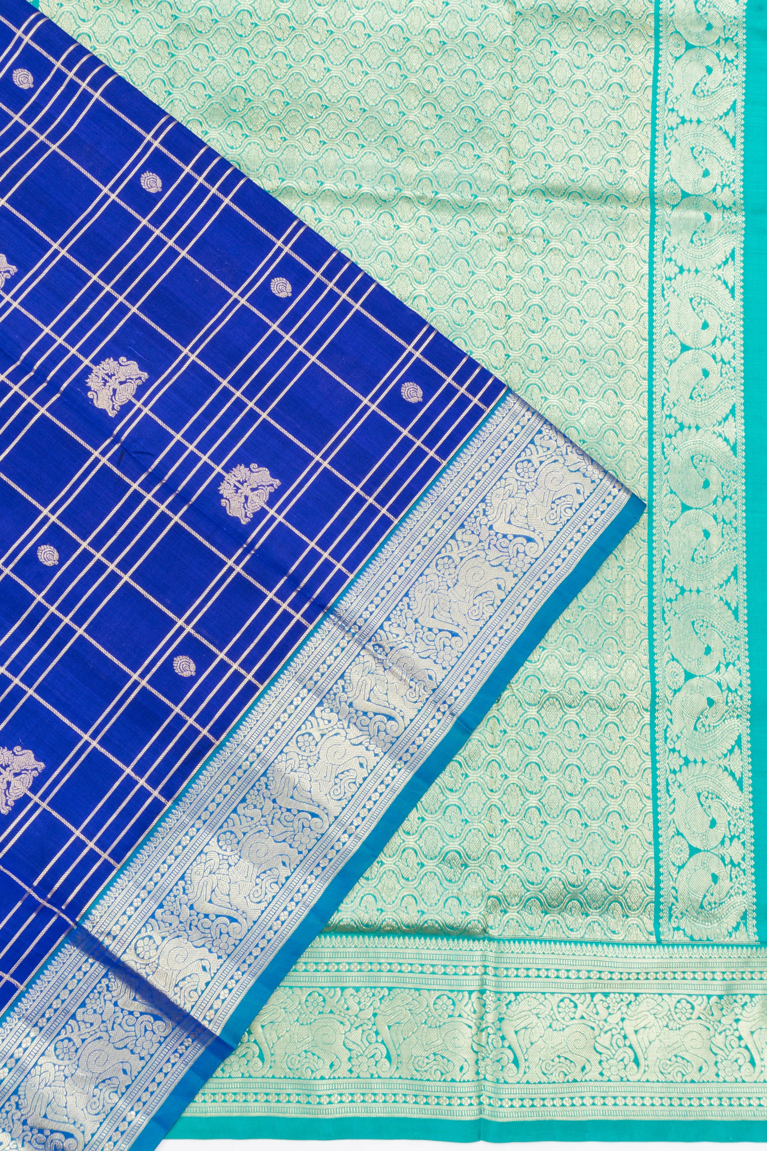 Venkatagiri Silk Checks And Butta Royal Blue Saree