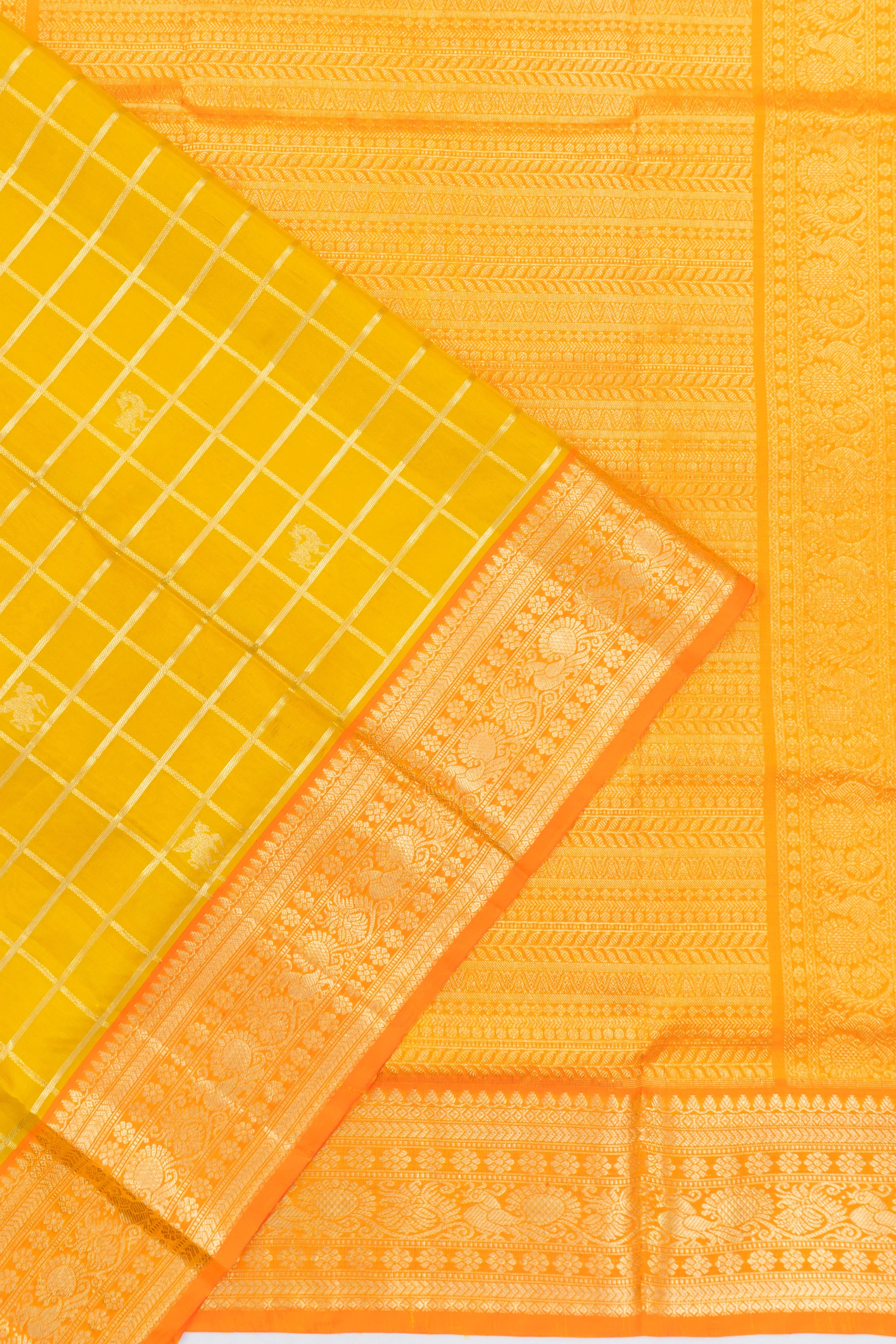Venkatagiri Silk Checks And Butta Yellow Saree