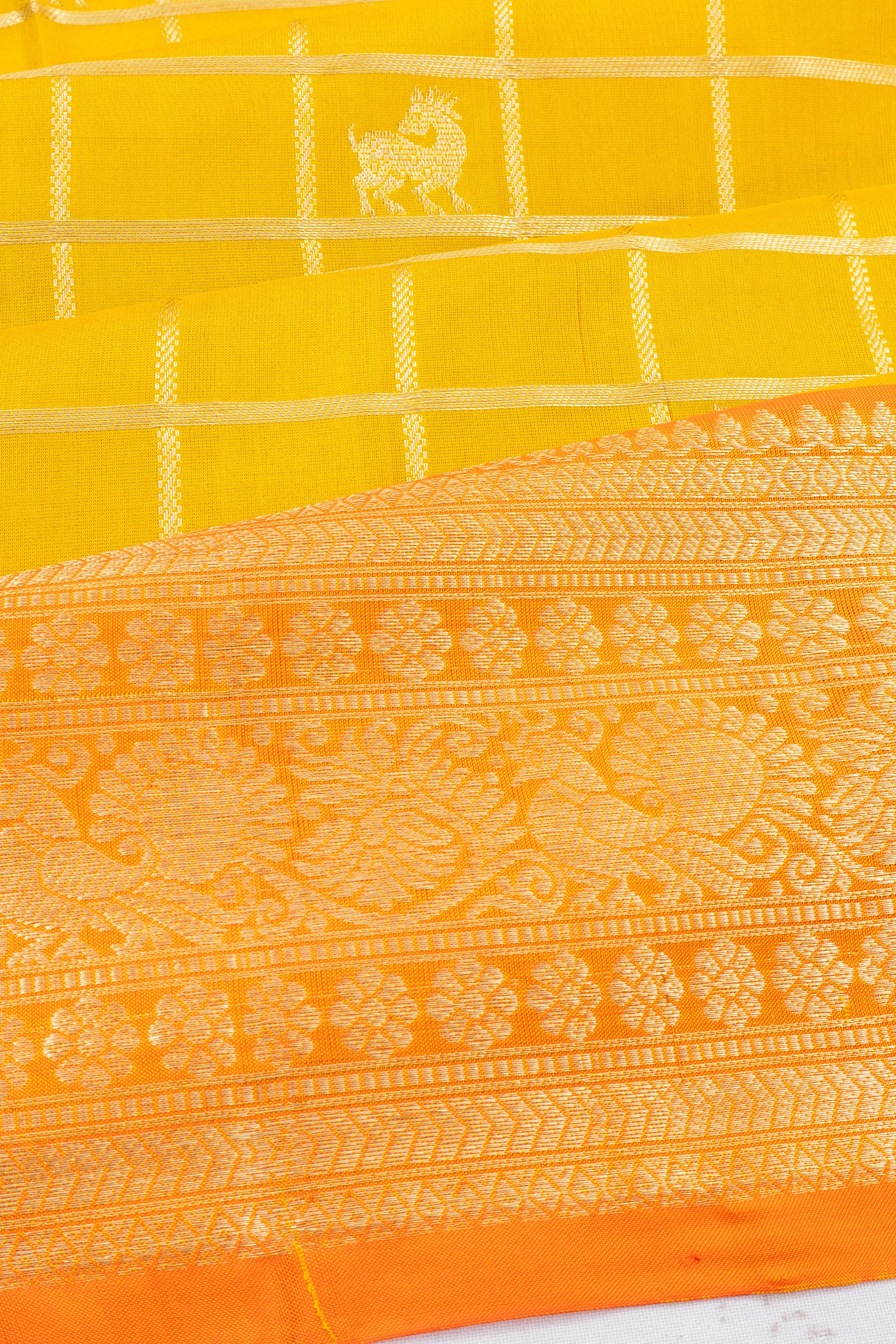 Venkatagiri Silk Checks And Butta Yellow Saree