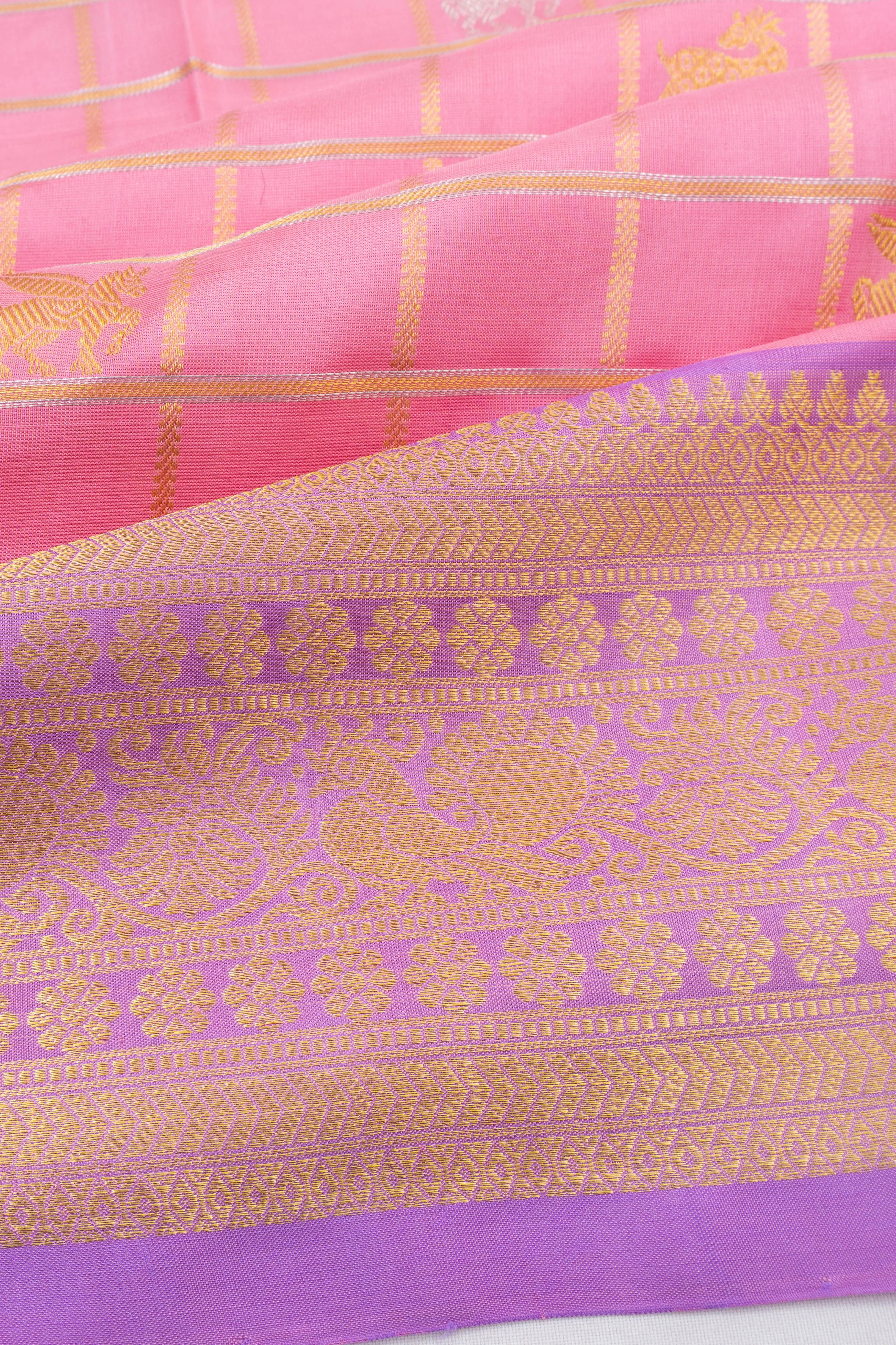 Venkatagiri Silk Checks And Butta Baby Pink Saree