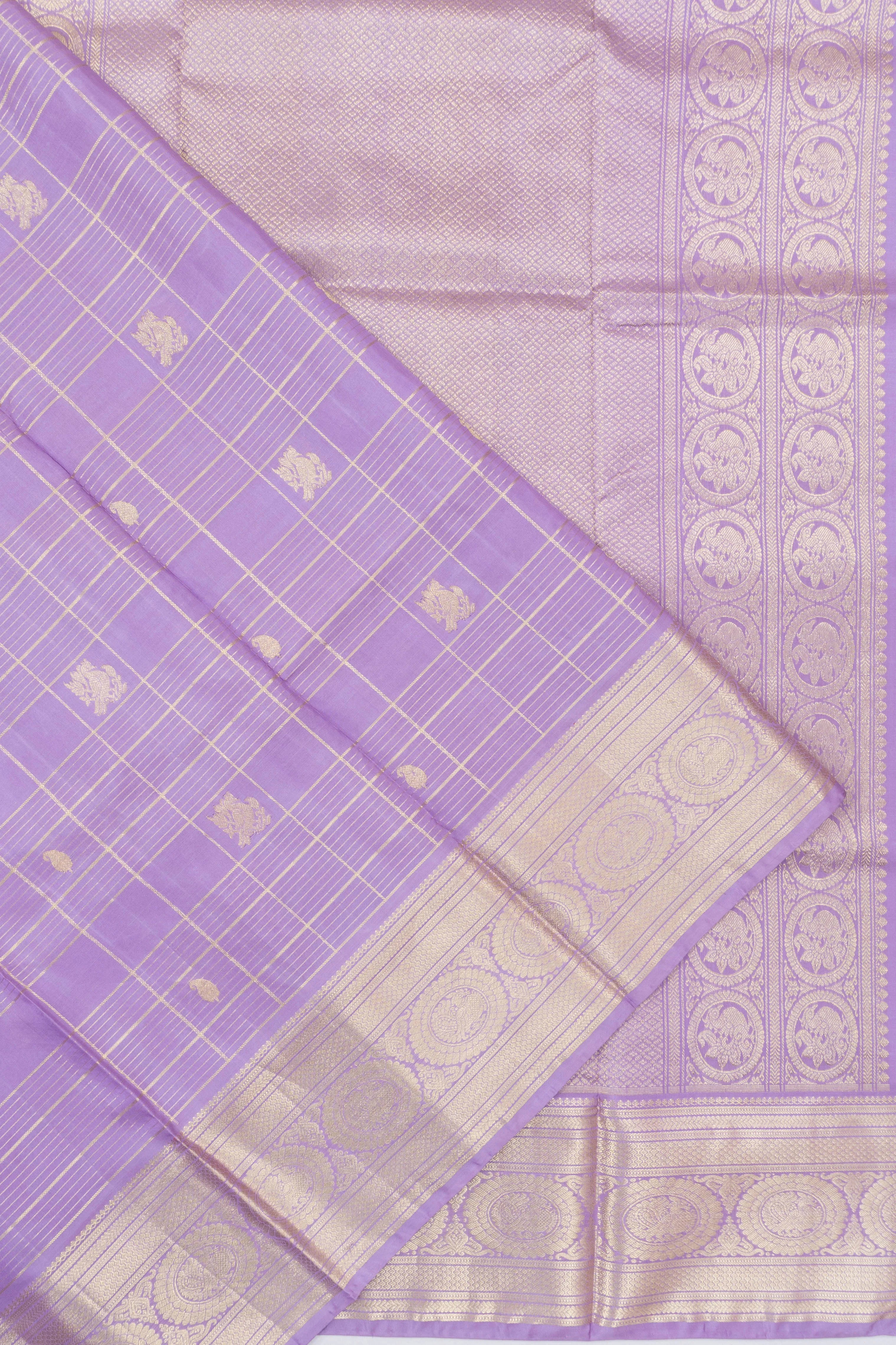 Venkatagiri Silk Checks And Butta Lavender Saree