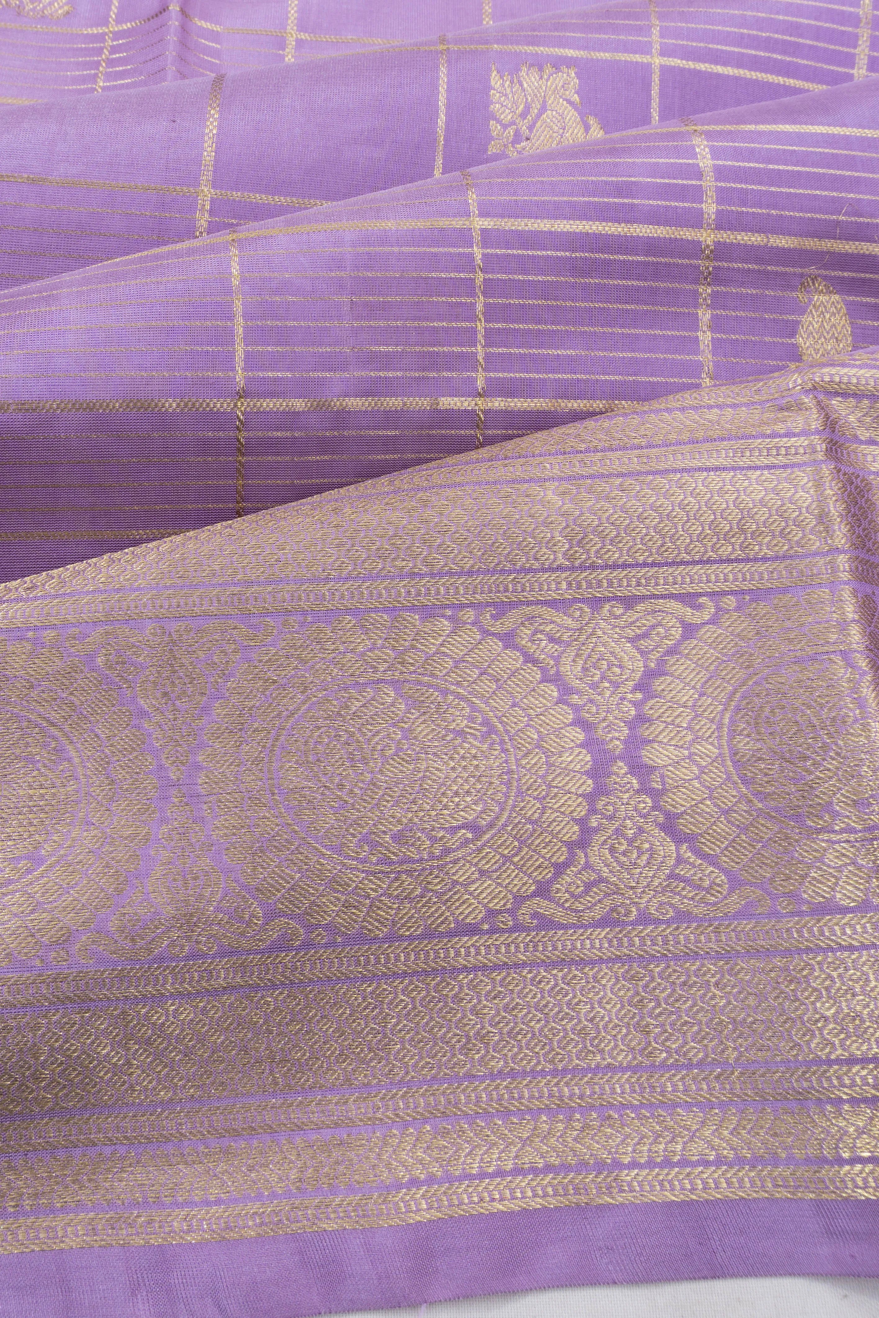 Venkatagiri Silk Checks And Butta Lavender Saree
