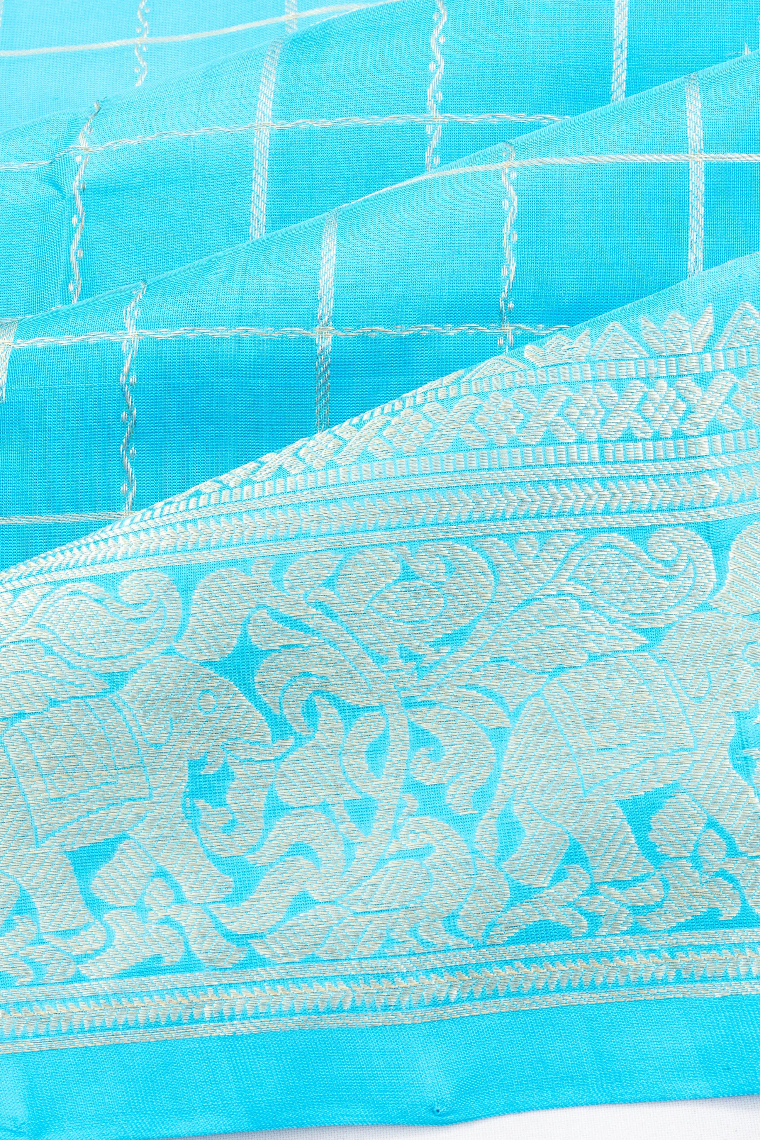 Venkatagiri Silk Checks And Butta Sky Blue Saree