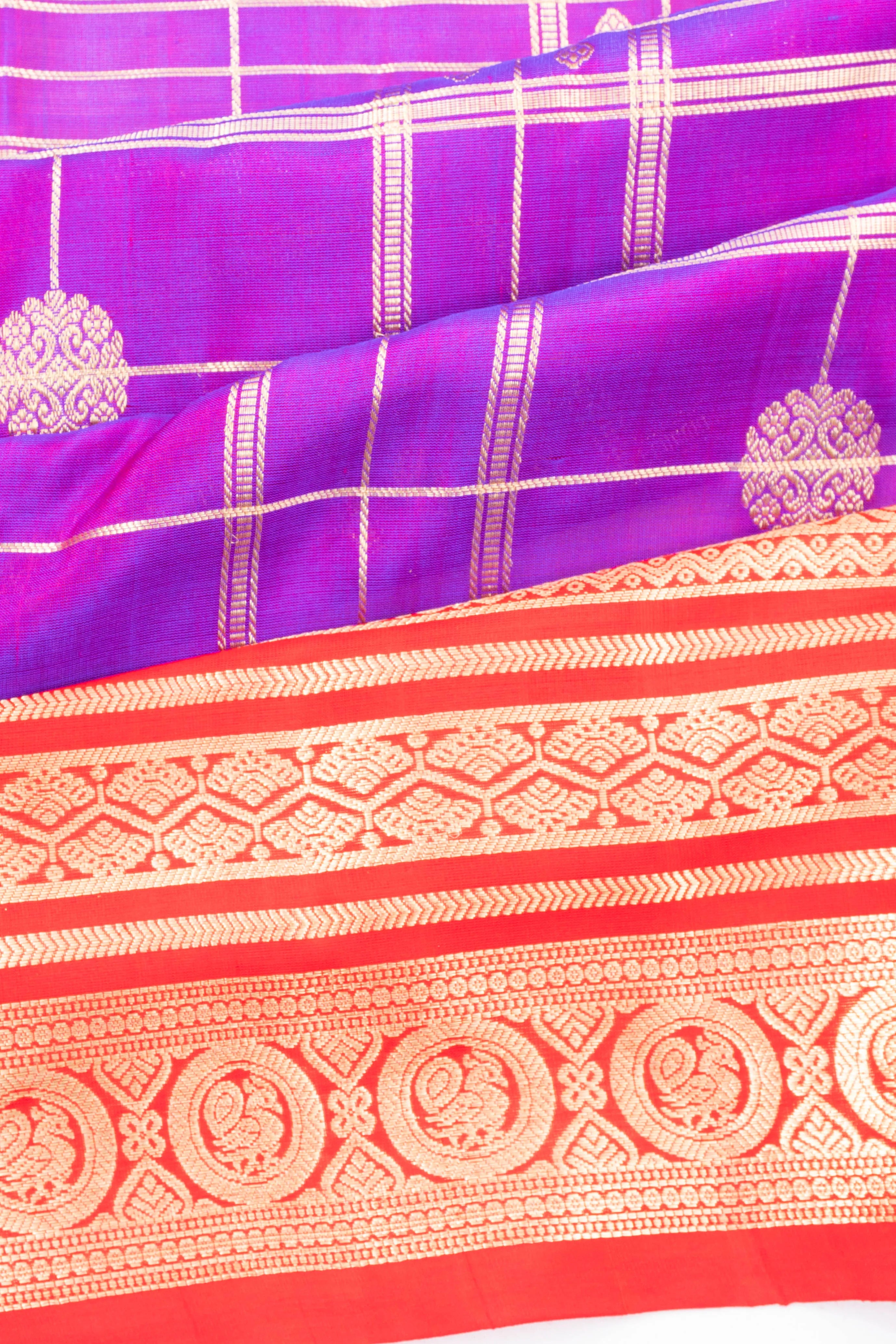 Venkatagiri Silk Checks And Butta Purple Saree