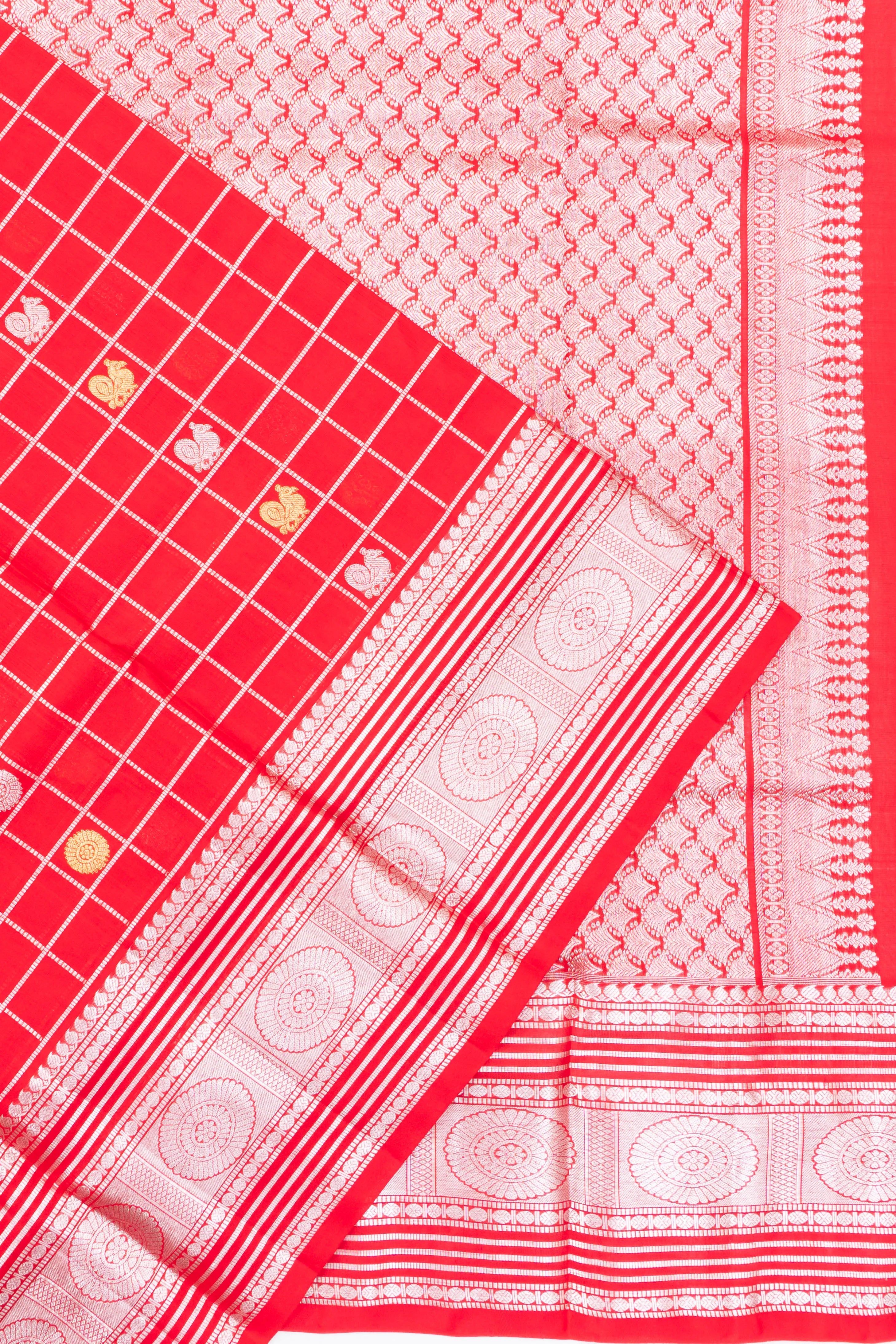Venkatagiri Silk Checks And Butta Red Saree
