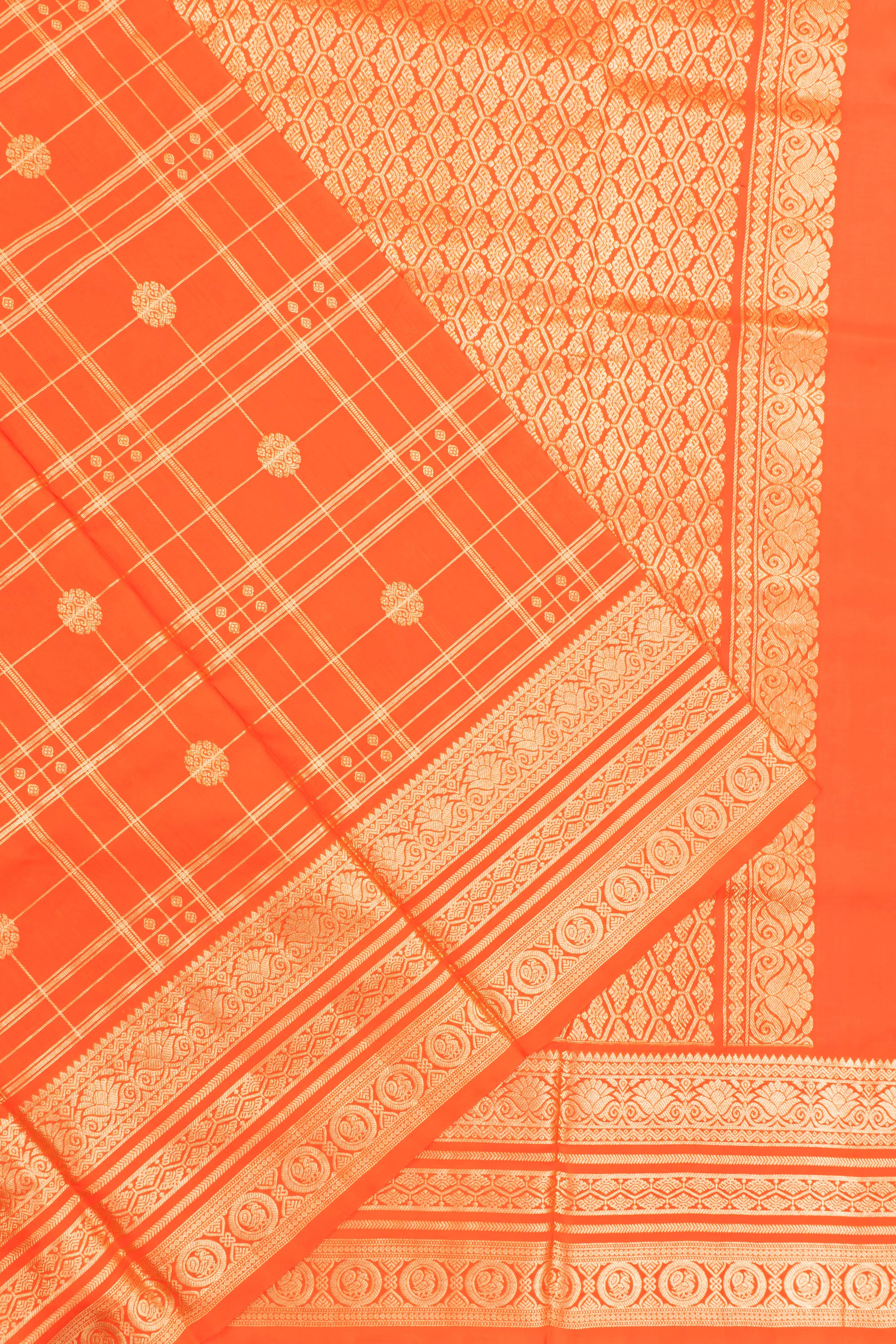 Venkatagiri Silk Checks And Butta Orange Saree