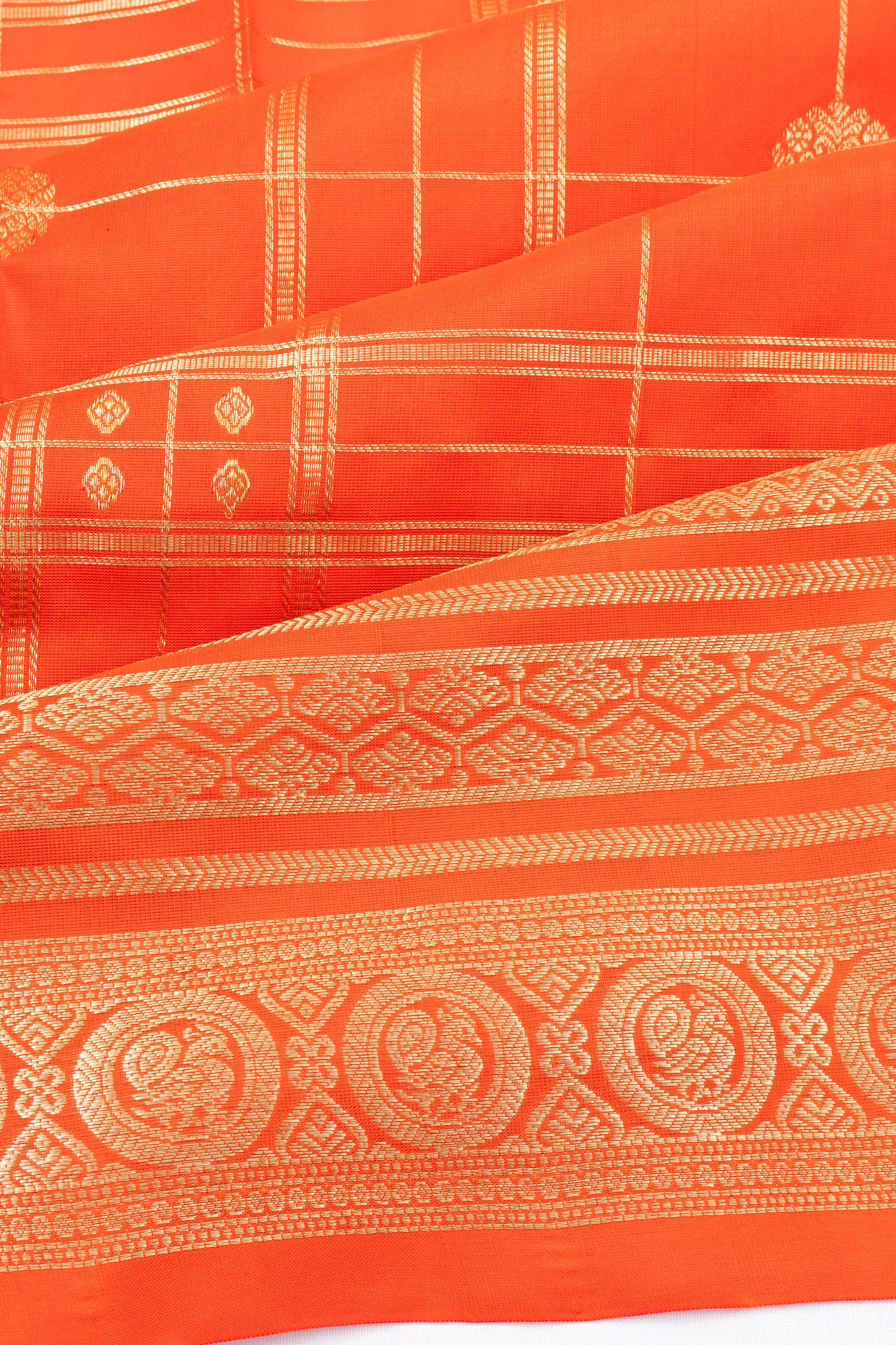 Venkatagiri Silk Checks And Butta Orange Saree