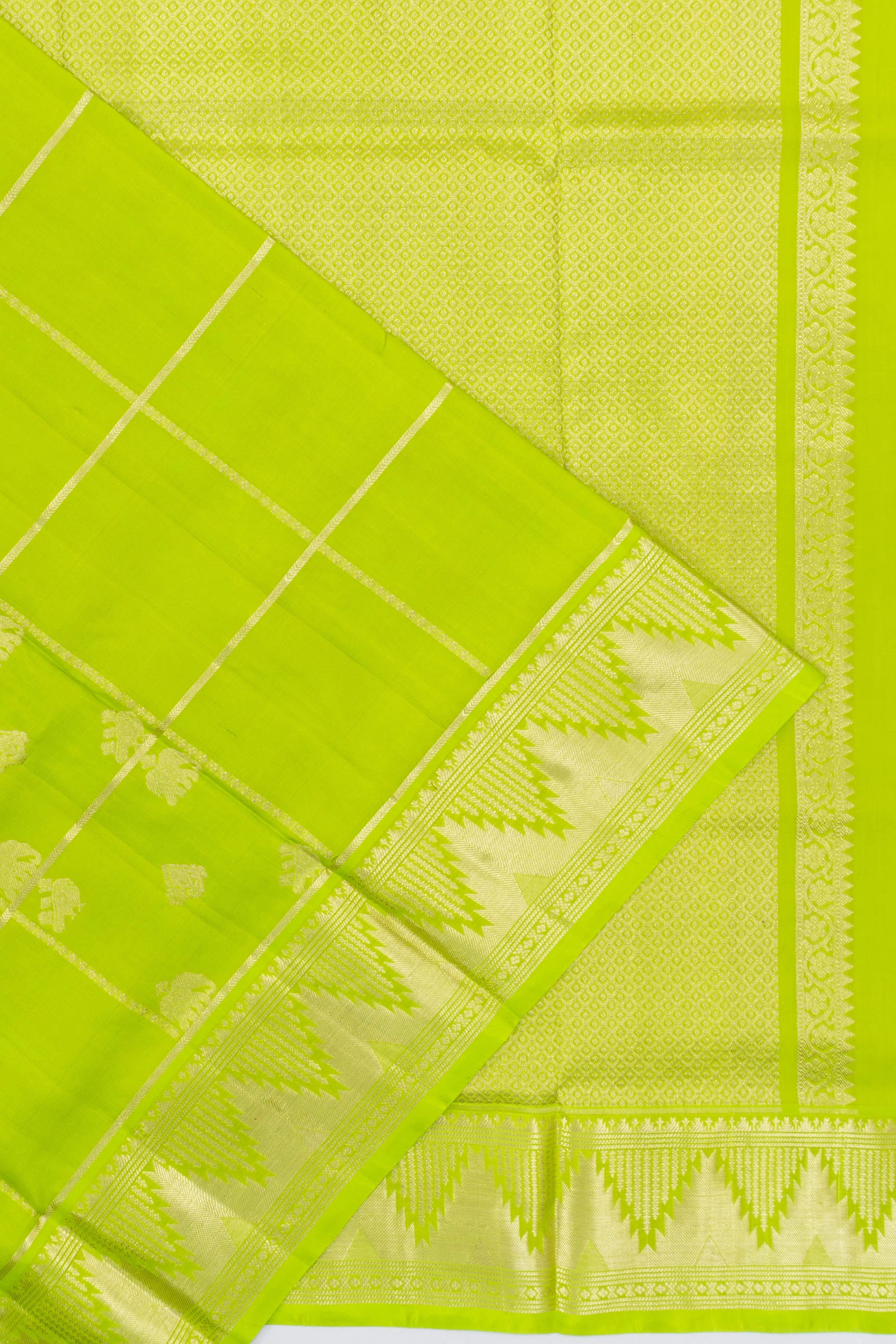 Venkatagiri Silk Checks And Butta Parrot Green Saree