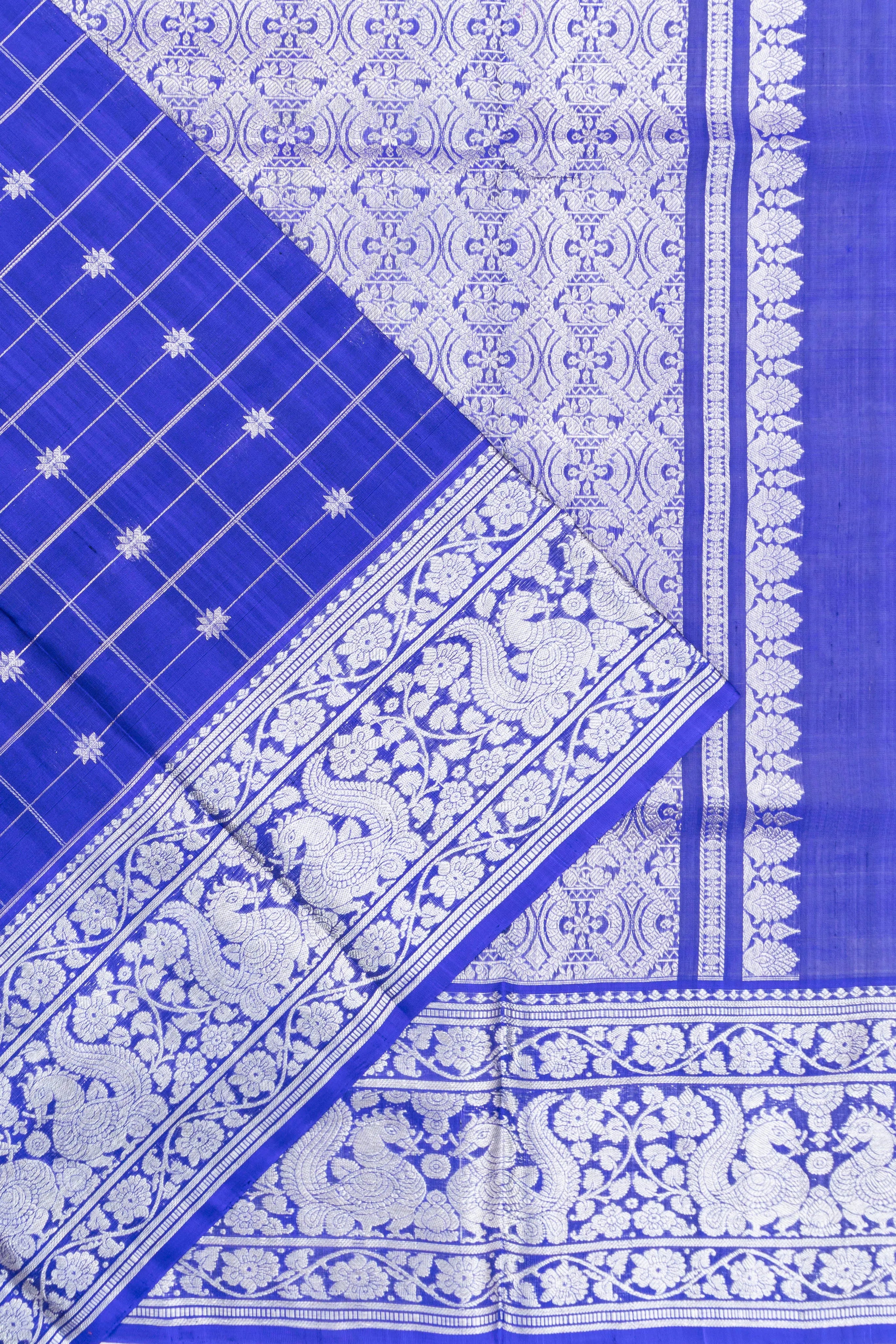 Venkatagiri Silk Checks And Butta Blue Saree