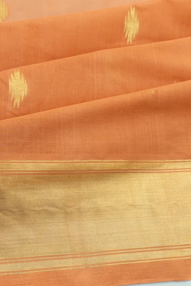 Venkatagiri Cotton Butta Orange Saree With Jamdani Pallu