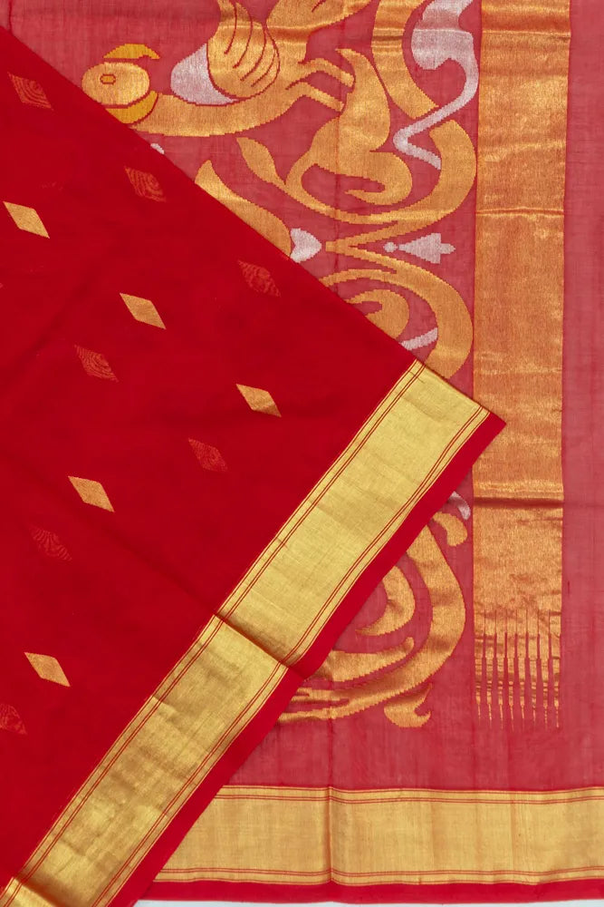 Venkatagiri Cotton Butta Red Saree