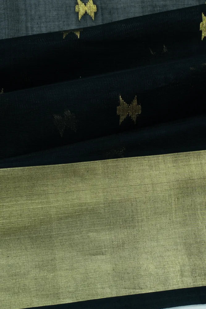 Venkatagiri Cotton Butta Black Saree With Jamdani Pallu