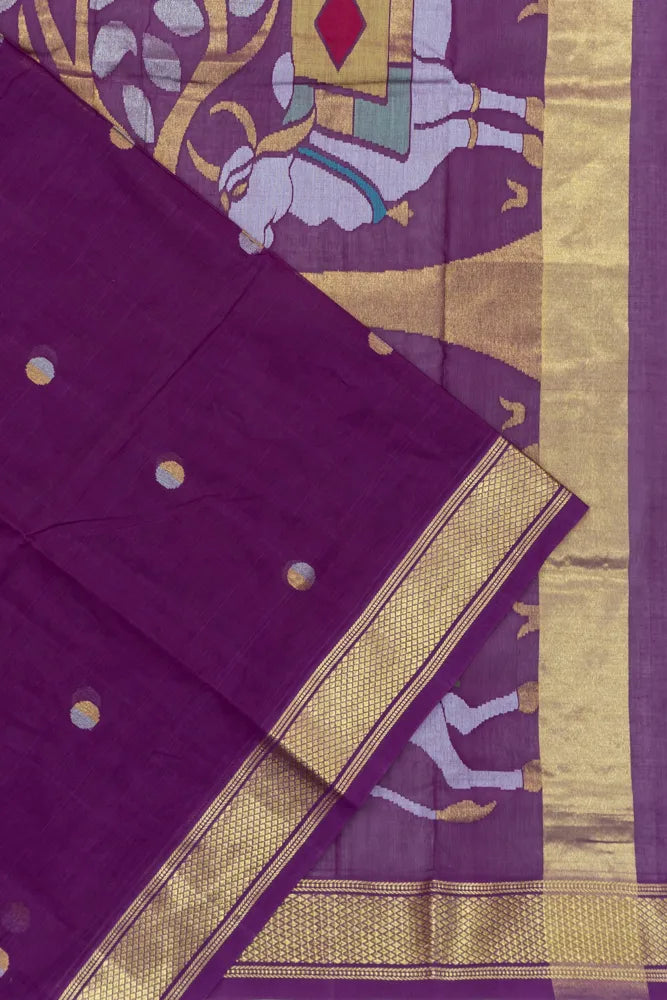 Venkatagiri Cotton Butta Purple Saree With Jamdani Pichwai Pallu