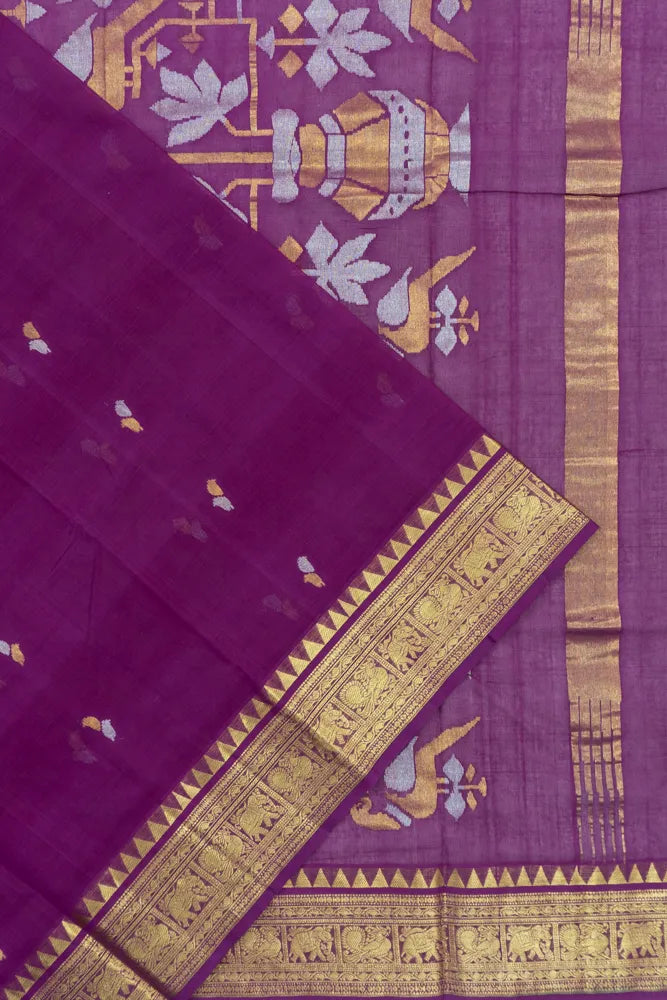Venkatagiri Cotton Jamdani Butta Purple Saree