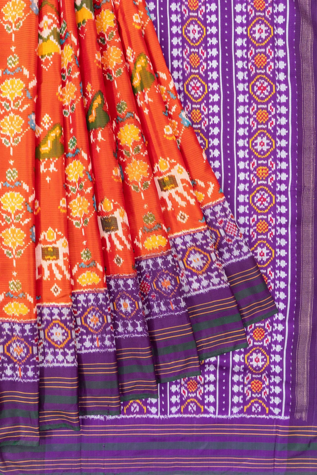 Pochampally Silk Ikat Orange Saree