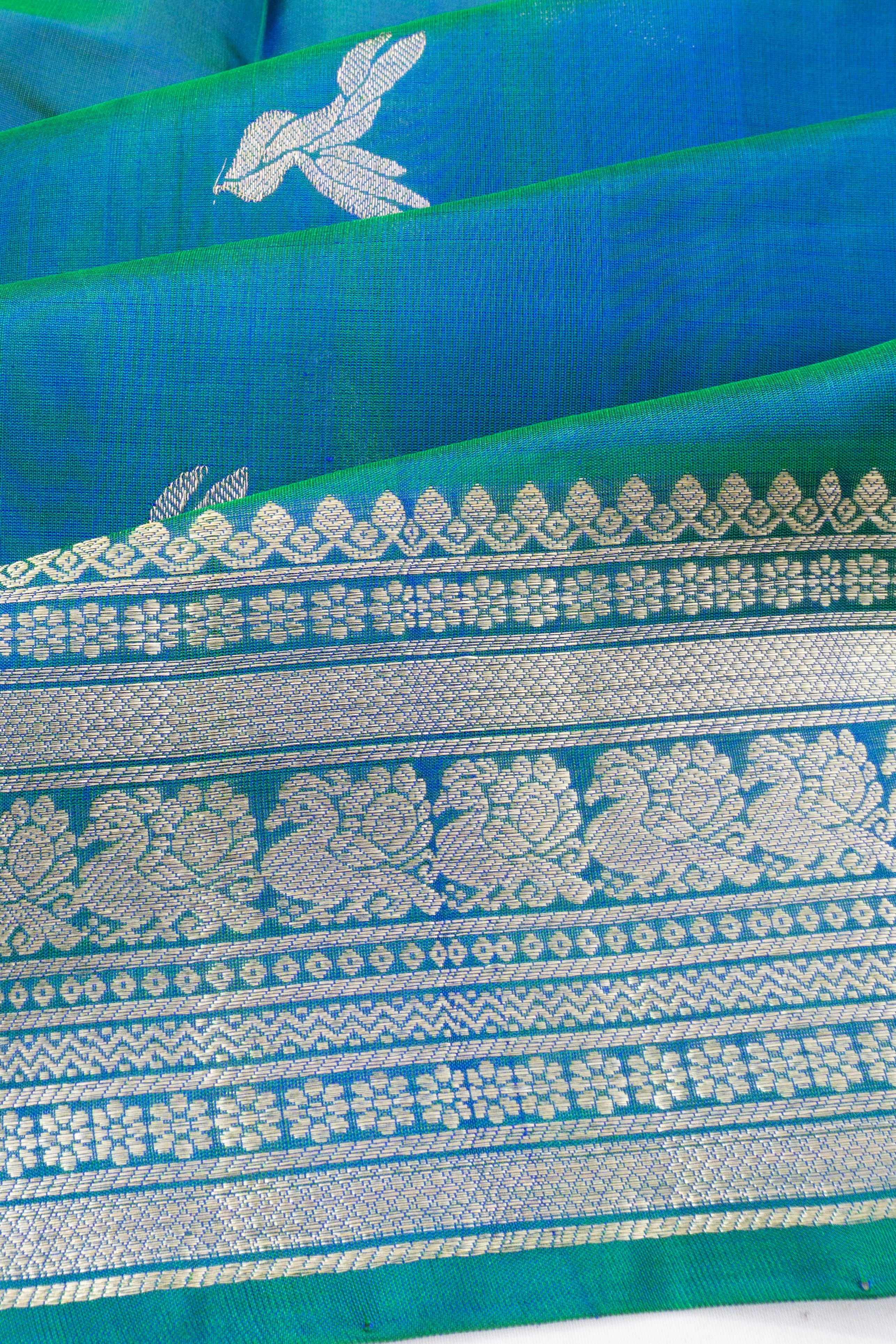Venkatagiri Silk Butta Dual Tone Blue And Grean Saree