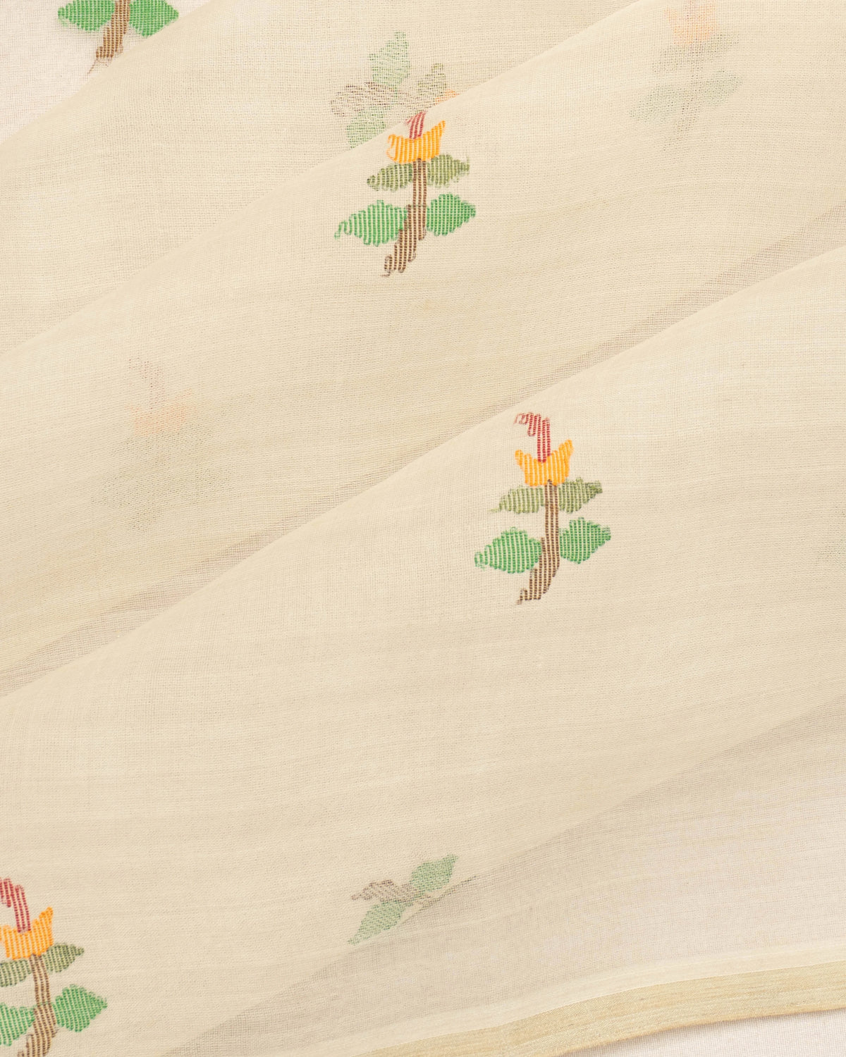 Dhakai Kora Organza Butta Off White Saree With Radha Krishna Jamdani Pallu