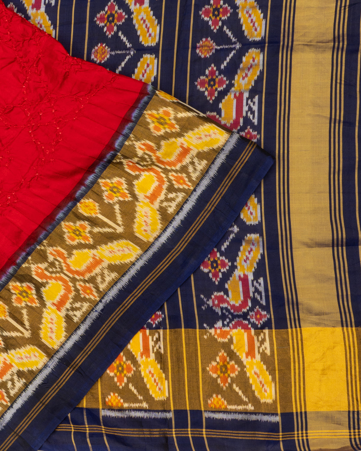 Rajkot Patola Silk Ikat Bandhani Red Saree