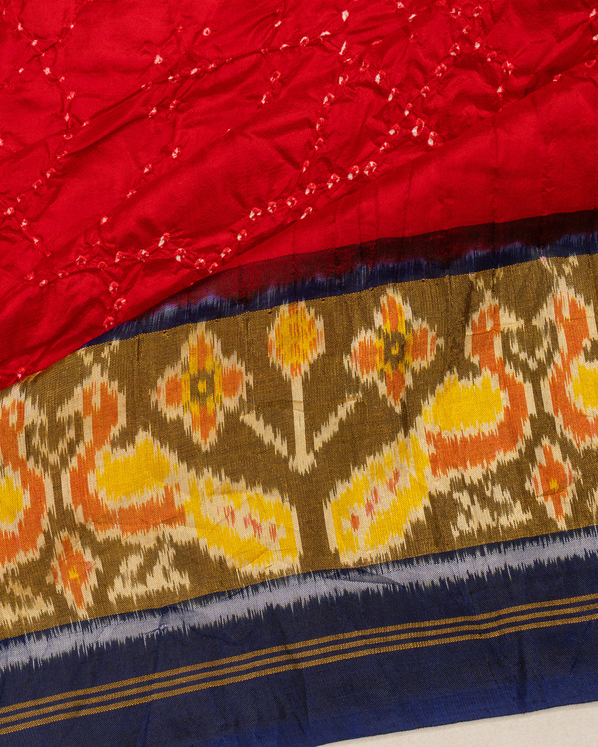 Rajkot Patola Silk Ikat Bandhani Red Saree