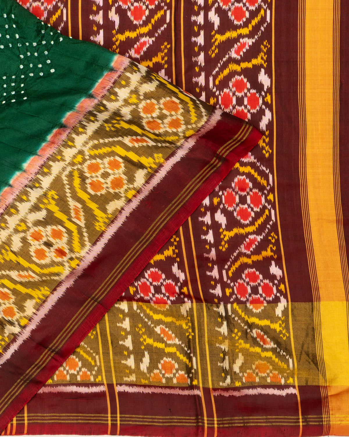 Rajkot Patola Silk Ikat Bandhani Bottle Green Saree