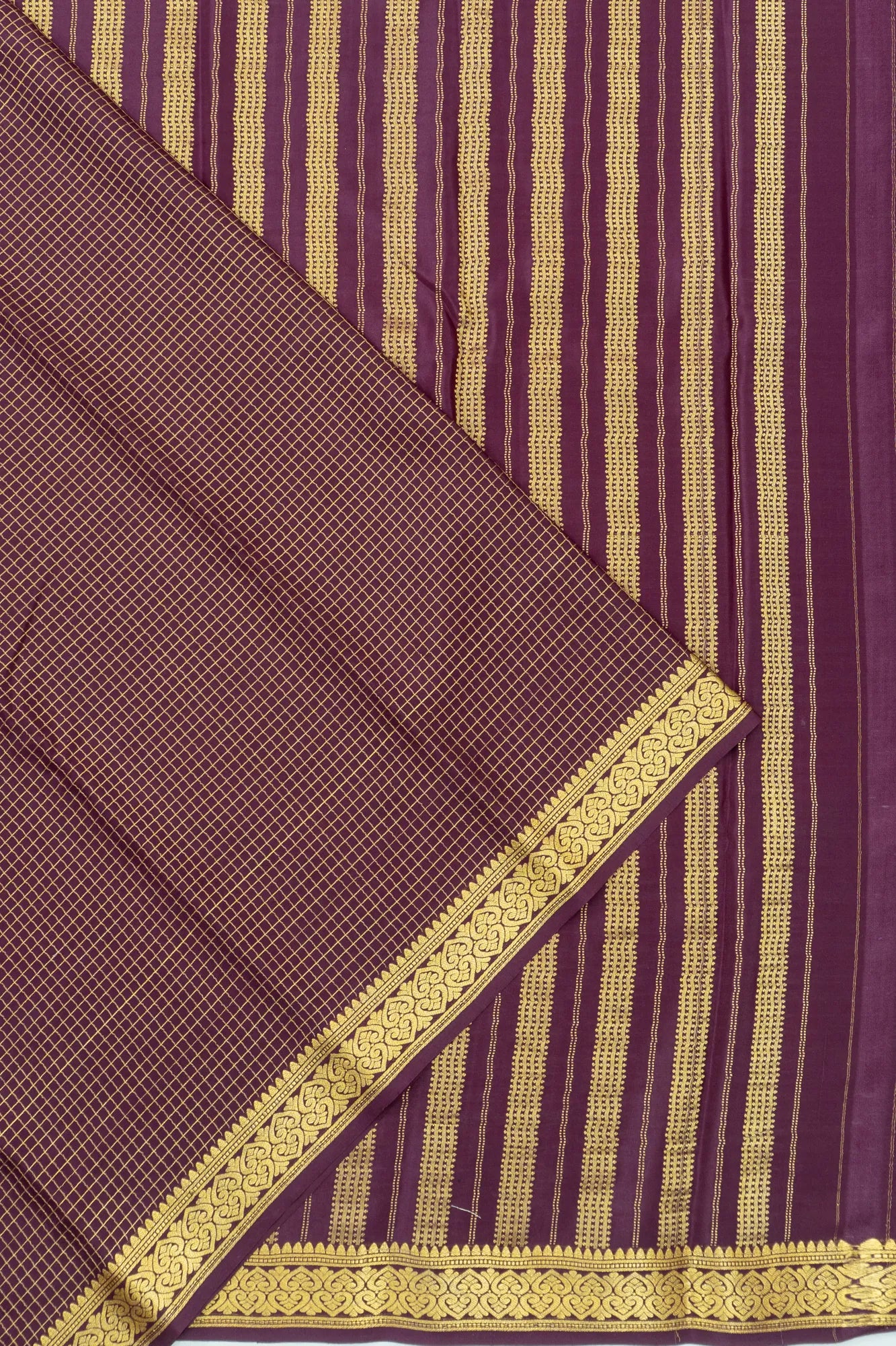 Mysore Silk Checks Brown Saree