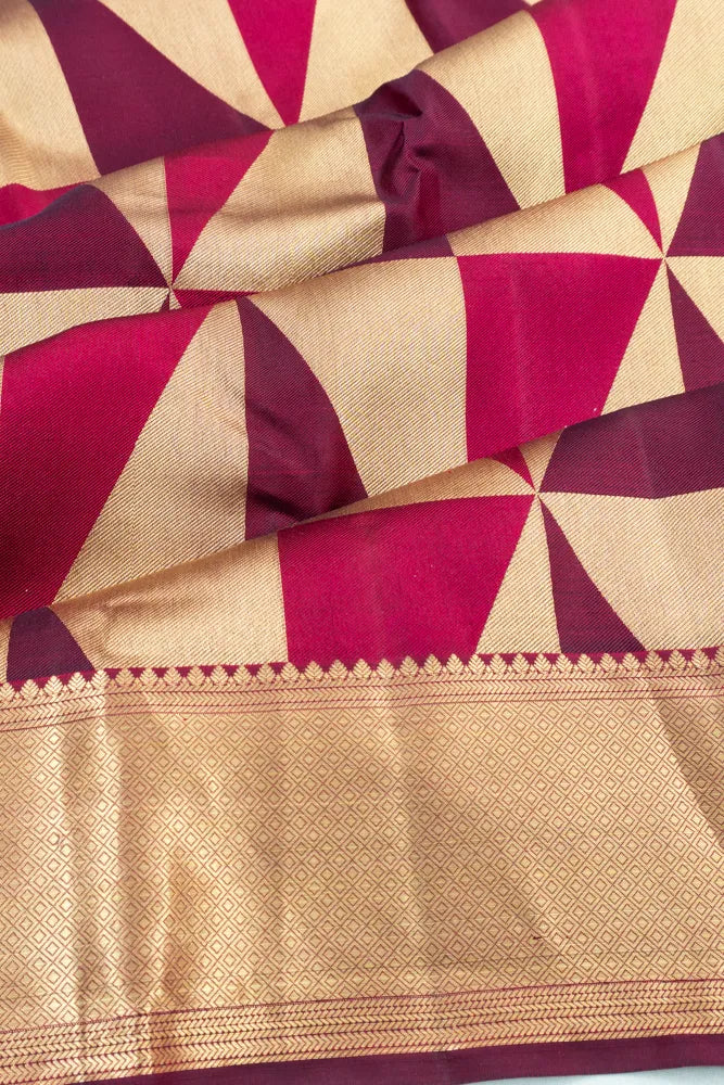 Taranga Kanchi Silk Geometrical Brocade Maroon And Purple Saree