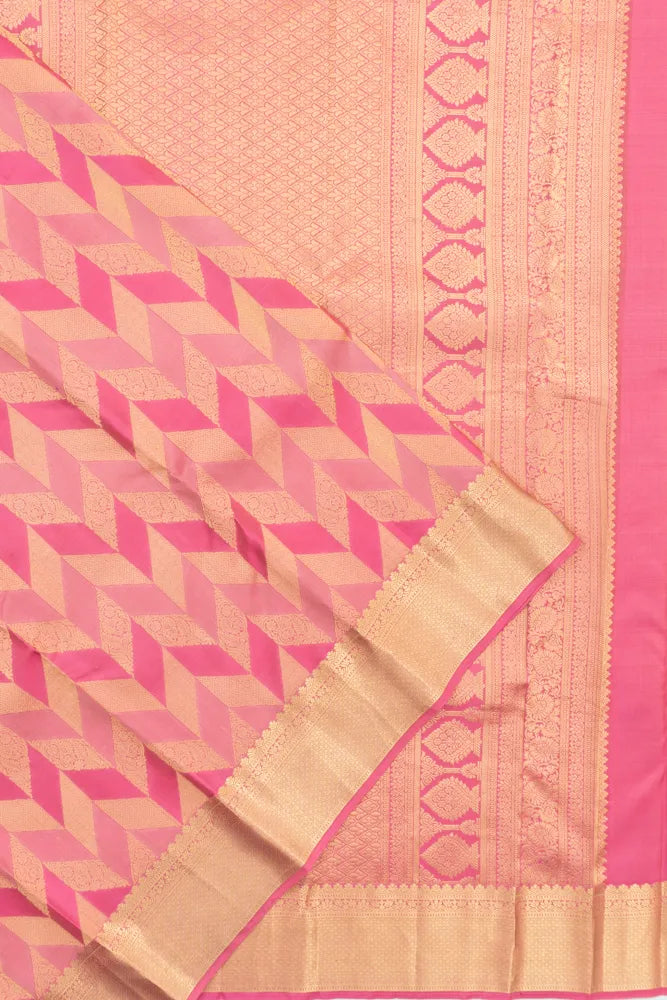 Taranga Kanchi Silk Geometrical Brocade Peach And Pink Saree