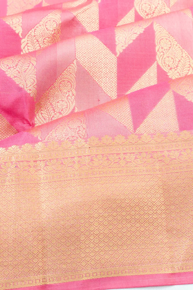 Taranga Kanchi Silk Geometrical Brocade Peach And Pink Saree