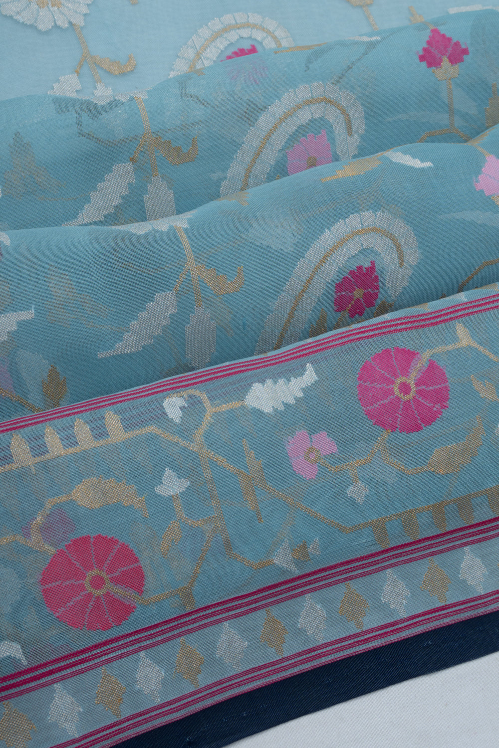 Banarasi Kora Organza Jamdani Pastel Blue Saree