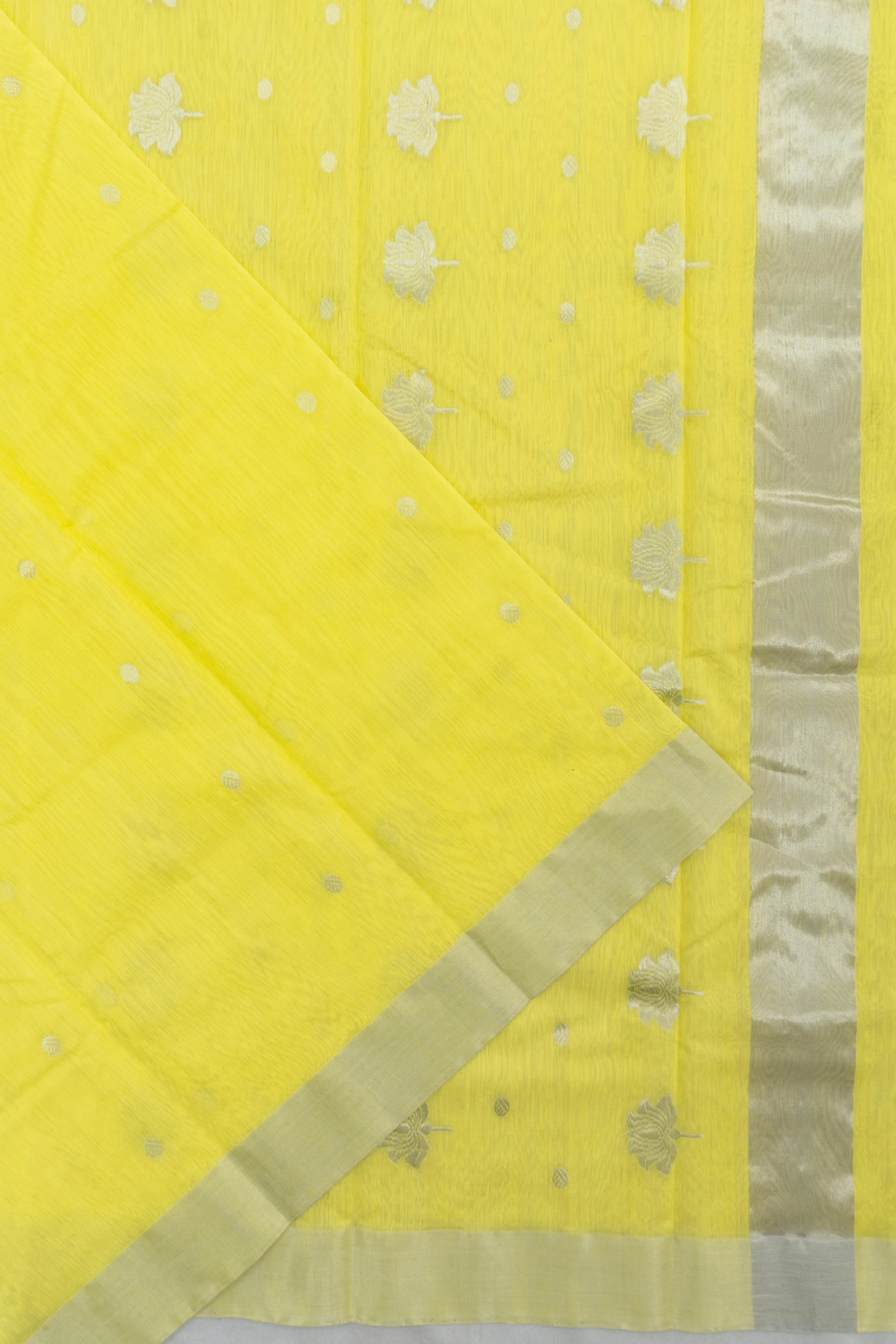 Chanderi Cotton Butta Lemon Yellow Saree