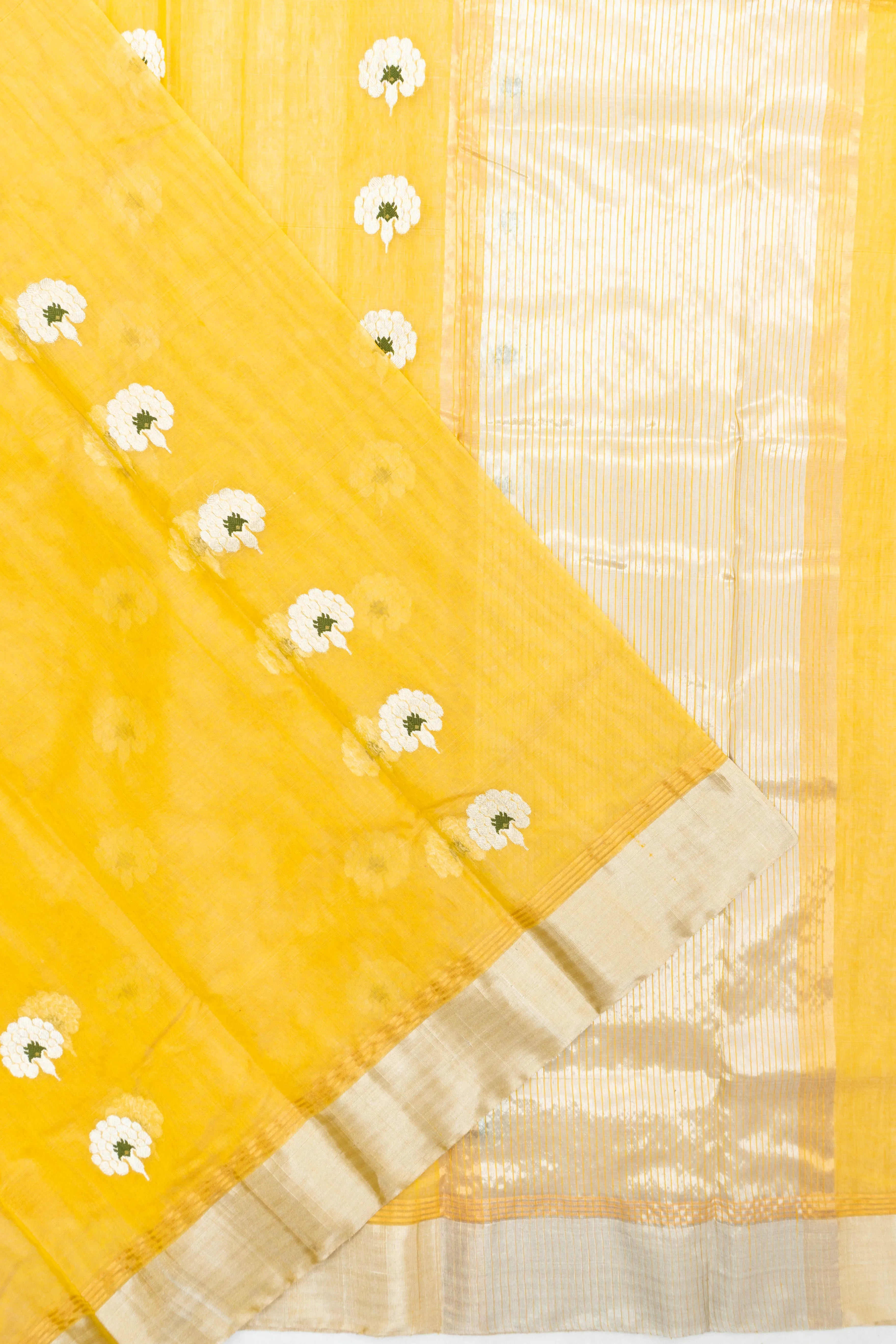 Chanderi Cotton Butta Yellow Saree